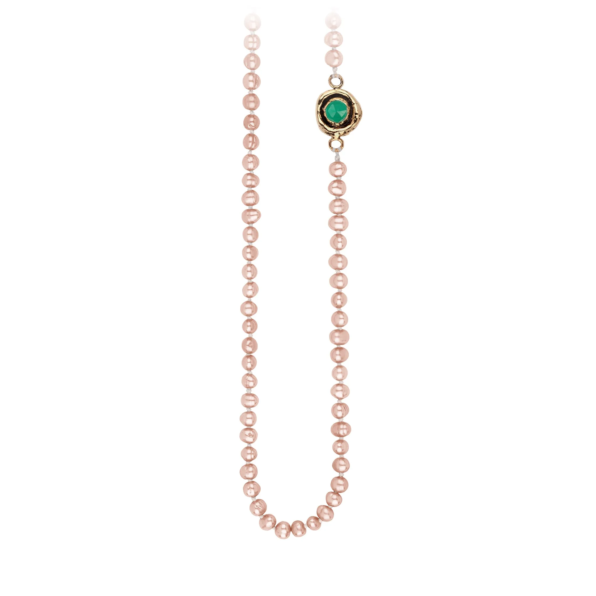 Emerald 14K Gold Faceted Stone Pearl Necklace