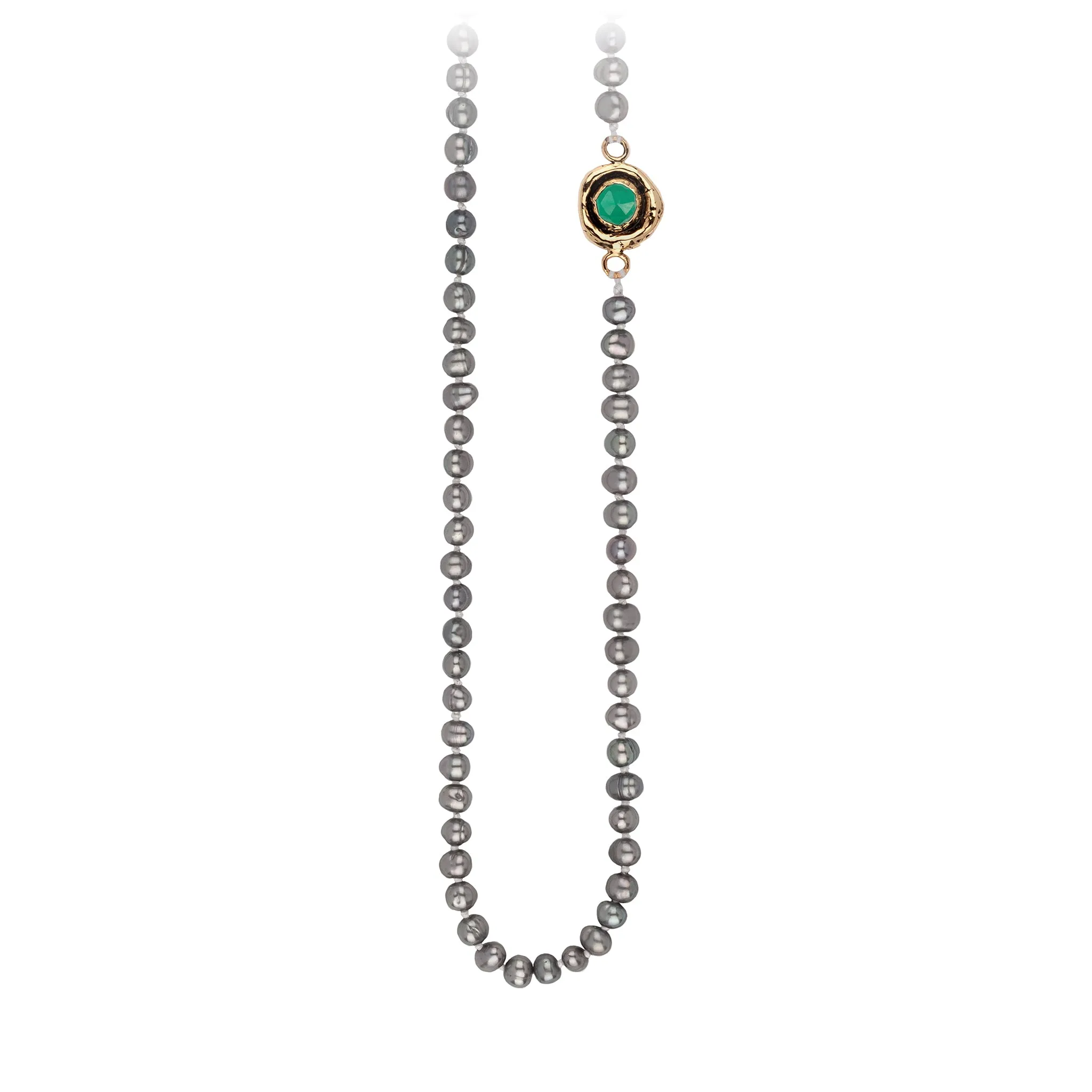 Emerald 14K Gold Faceted Stone Pearl Necklace