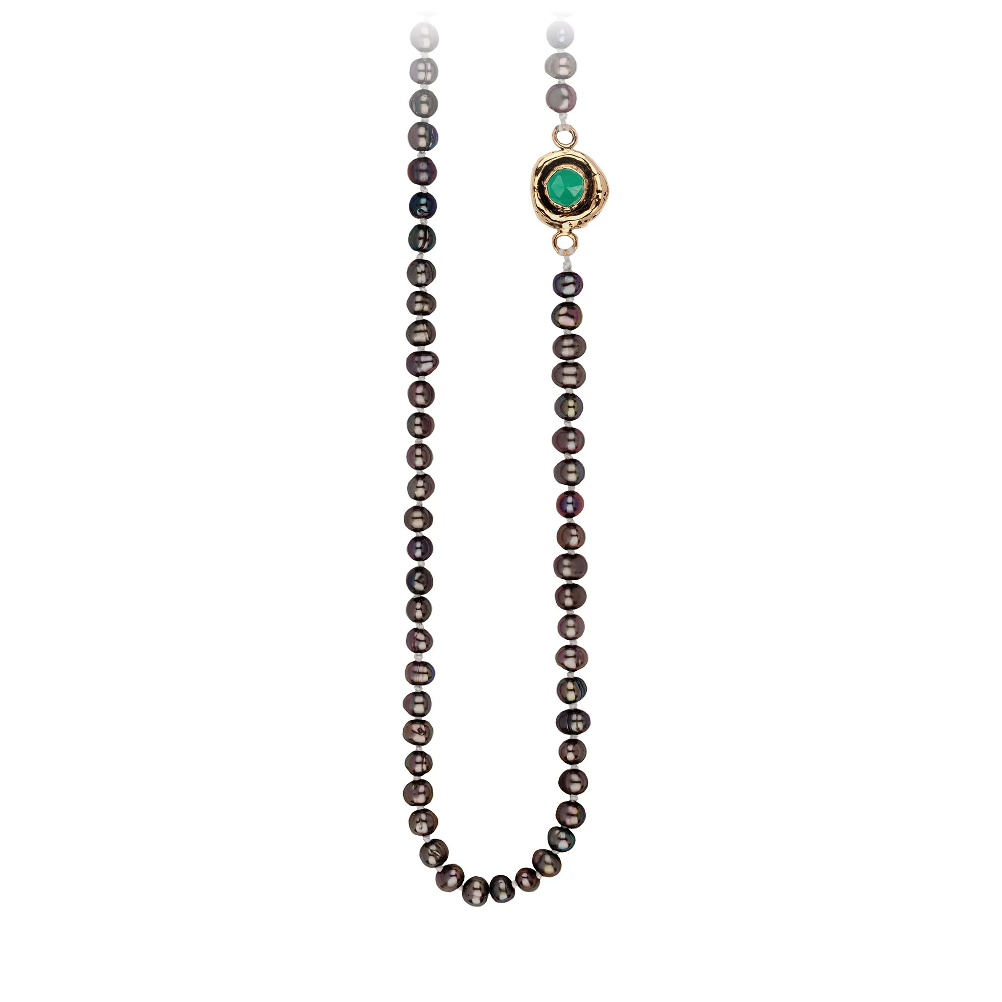 Emerald 14K Gold Faceted Stone Pearl Necklace