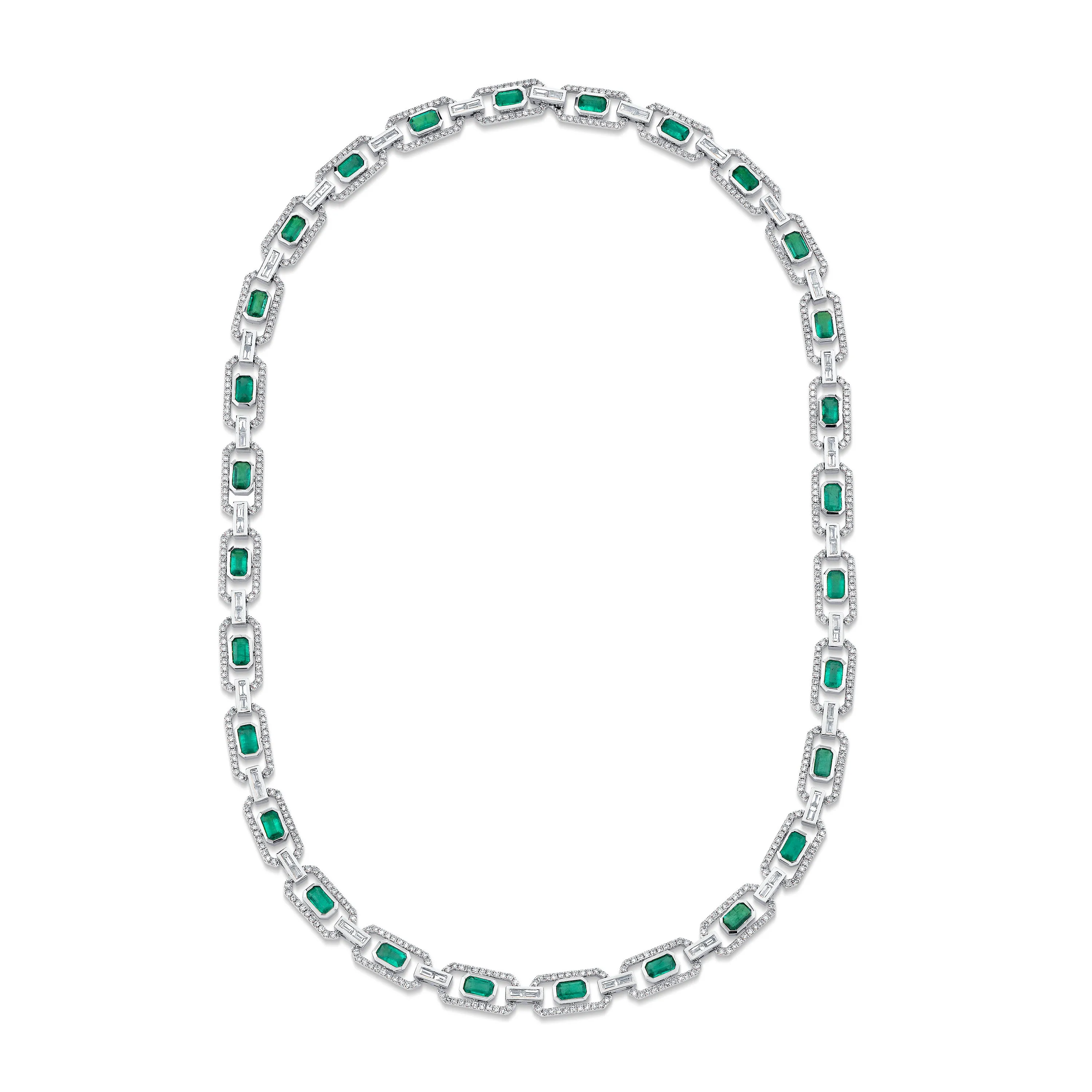 EMERALD & DIAMOND HALO LINK NECKLACE