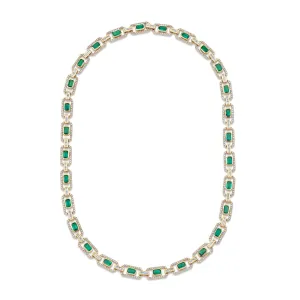 EMERALD & DIAMOND HALO LINK NECKLACE