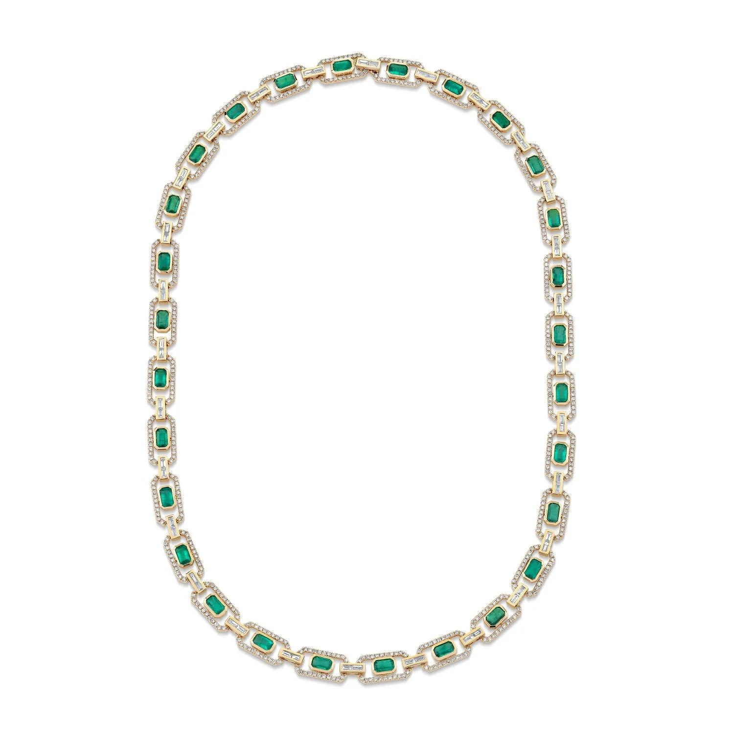 EMERALD & DIAMOND HALO LINK NECKLACE