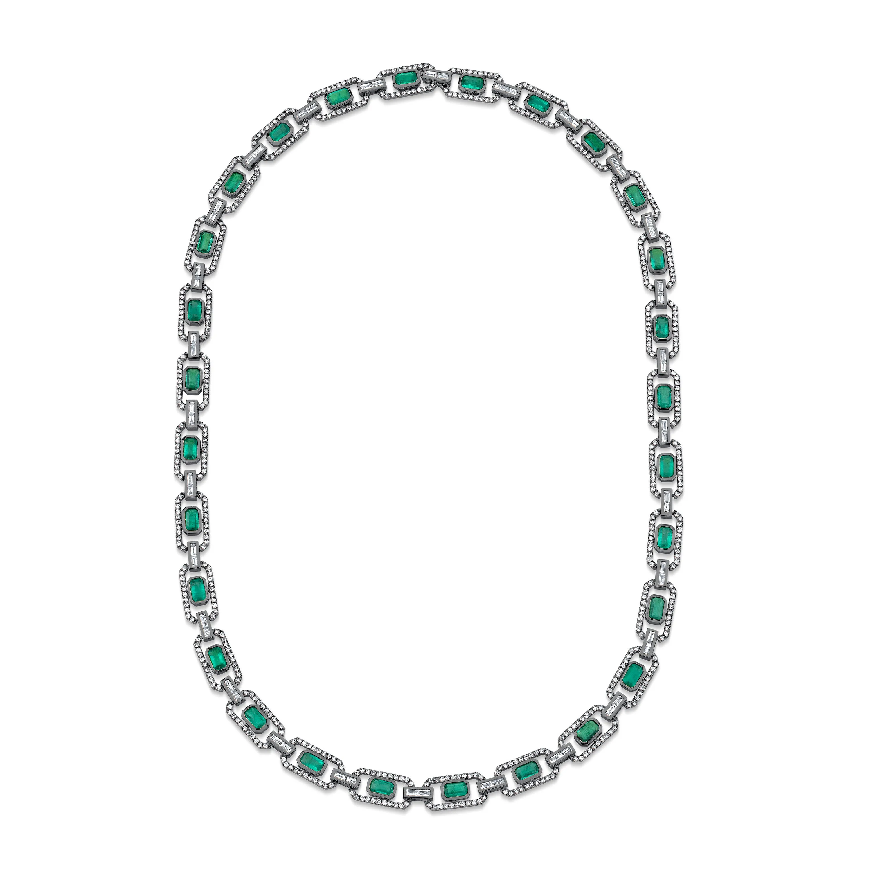 EMERALD & DIAMOND HALO LINK NECKLACE