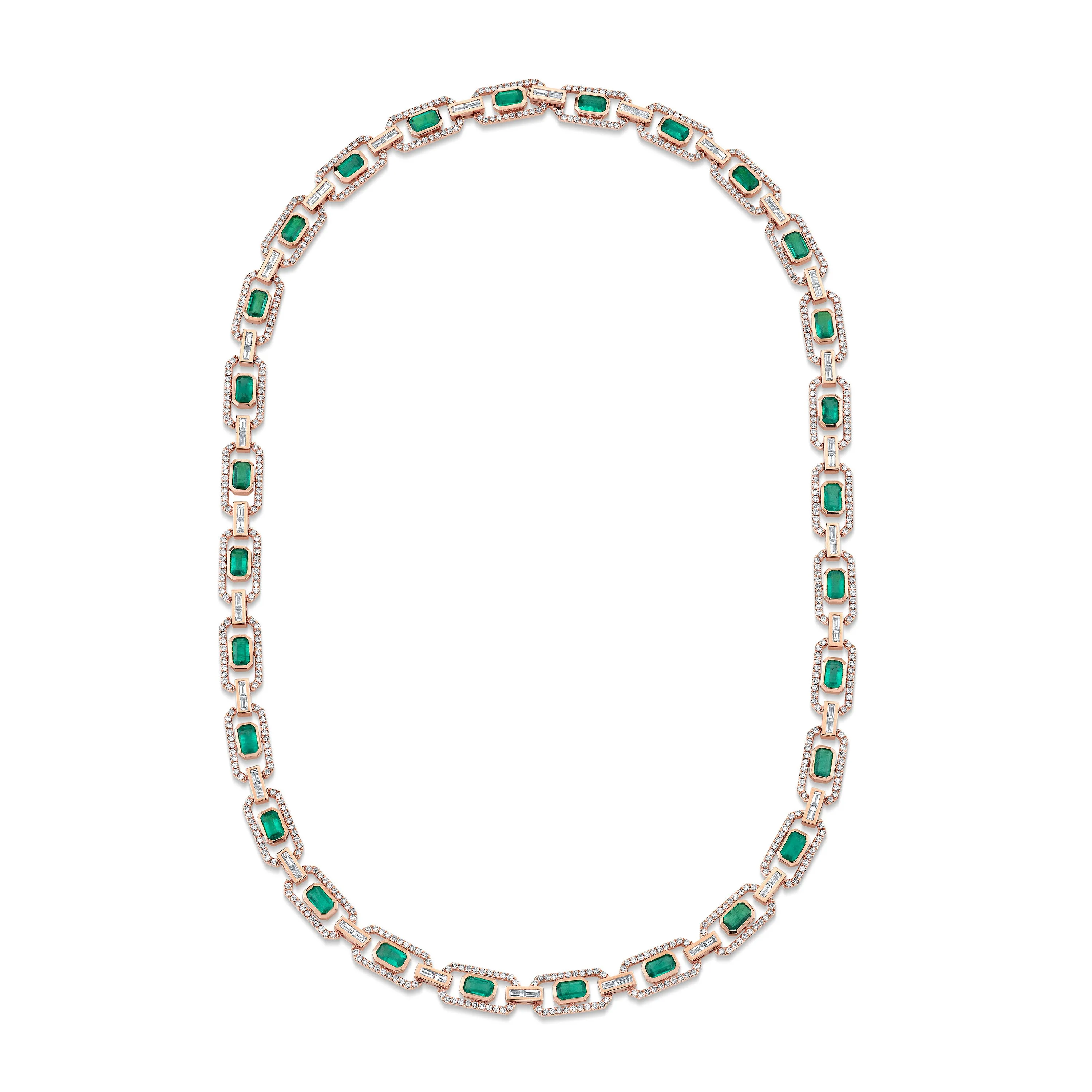 EMERALD & DIAMOND HALO LINK NECKLACE