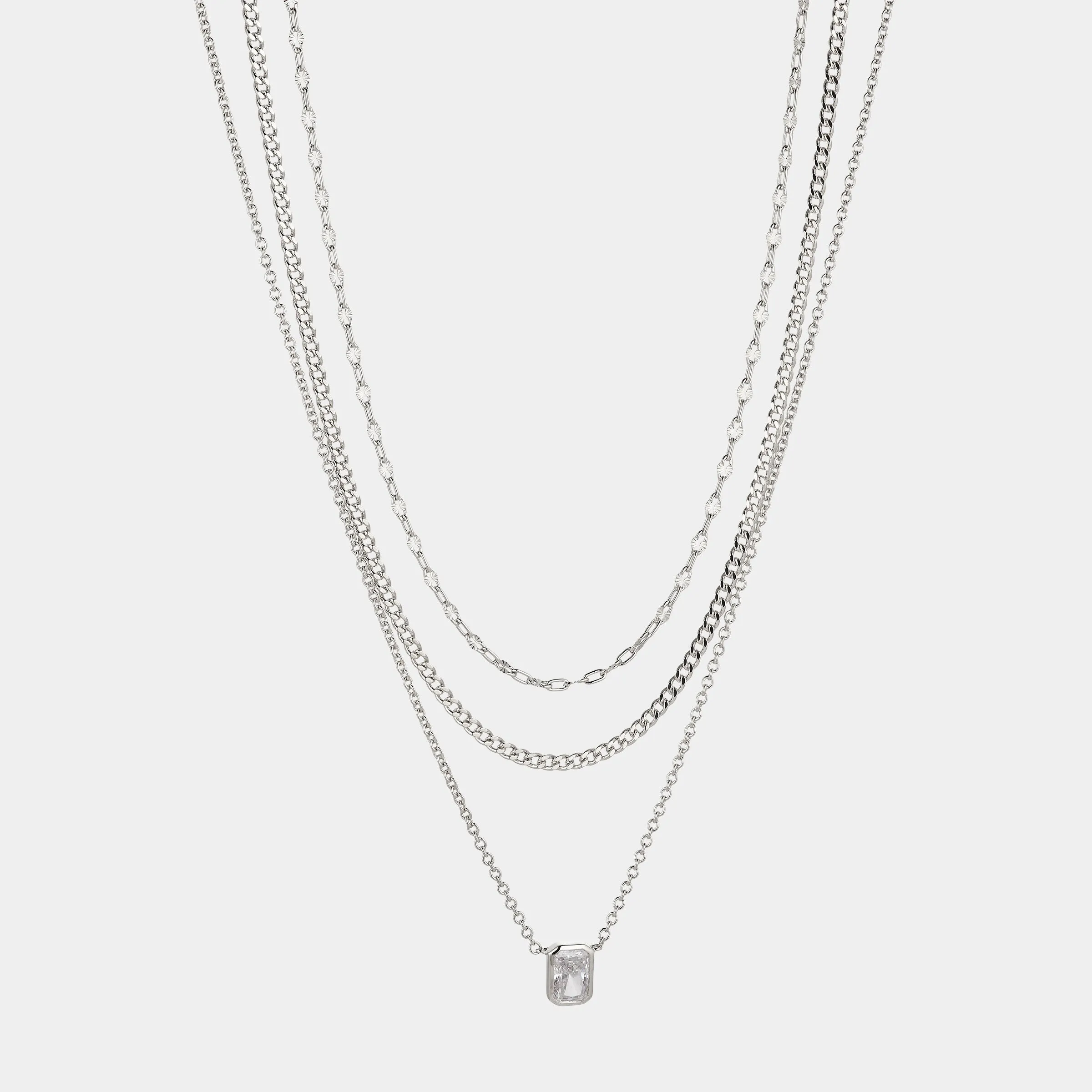 EMERALD CZ TRIO CHAIN NECKLACE SET