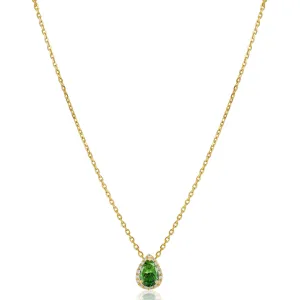 Emerald Diamond Halo Necklace