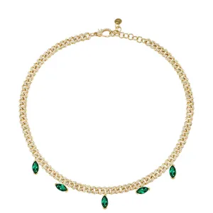 EMERALD MARQUISE DROP MINI LINK NECKLACE