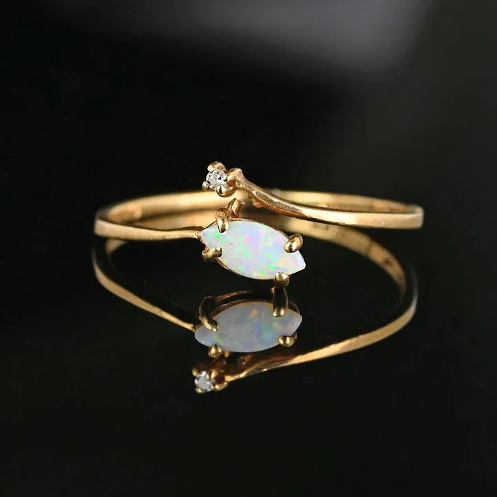 Ethiopian Opal Marquise Cut Bypass Engagement Ring - 14k Gold Vermeil Rings