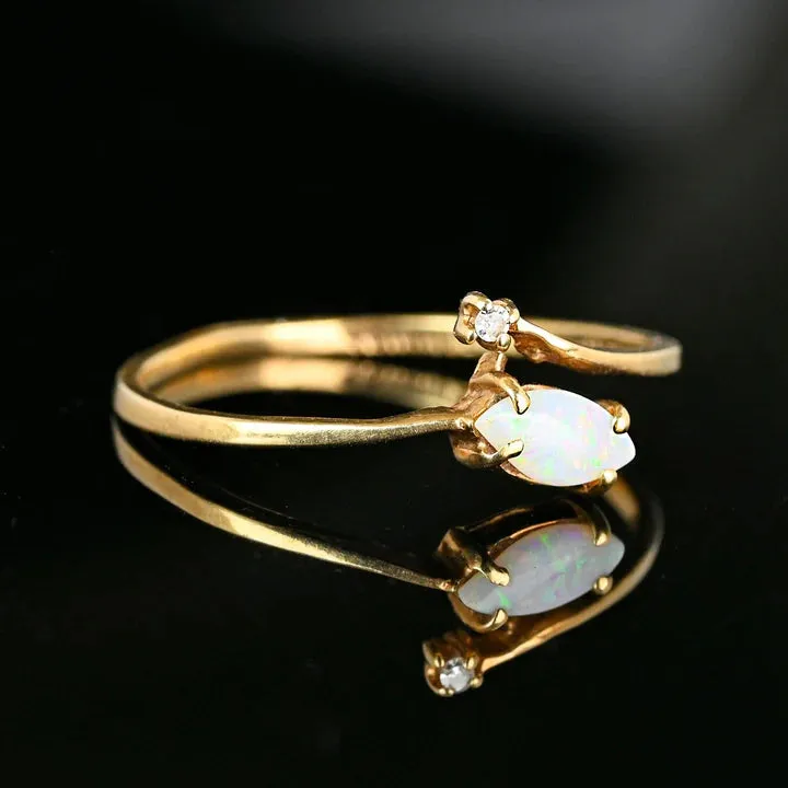 Ethiopian Opal Marquise Cut Bypass Engagement Ring - 14k Gold Vermeil Rings