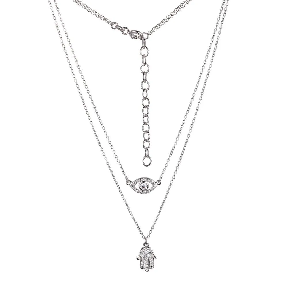 Evil Eye & Hamsa CZ Necklace