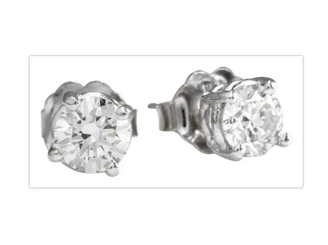 Exquisite 1.00 Carats Natural Diamond 14K Solid White Gold Stud Earrings