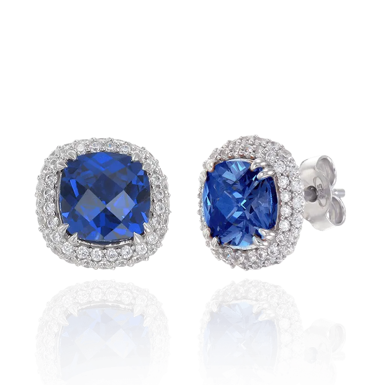 Filigree Cushion Cut Sapphire Earrings