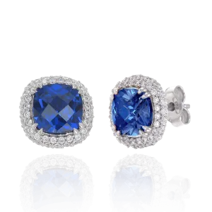 Filigree Cushion Cut Sapphire Earrings