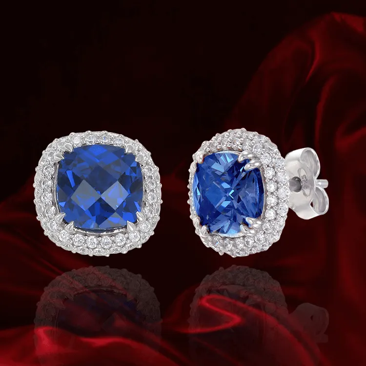 Filigree Cushion Cut Sapphire Earrings