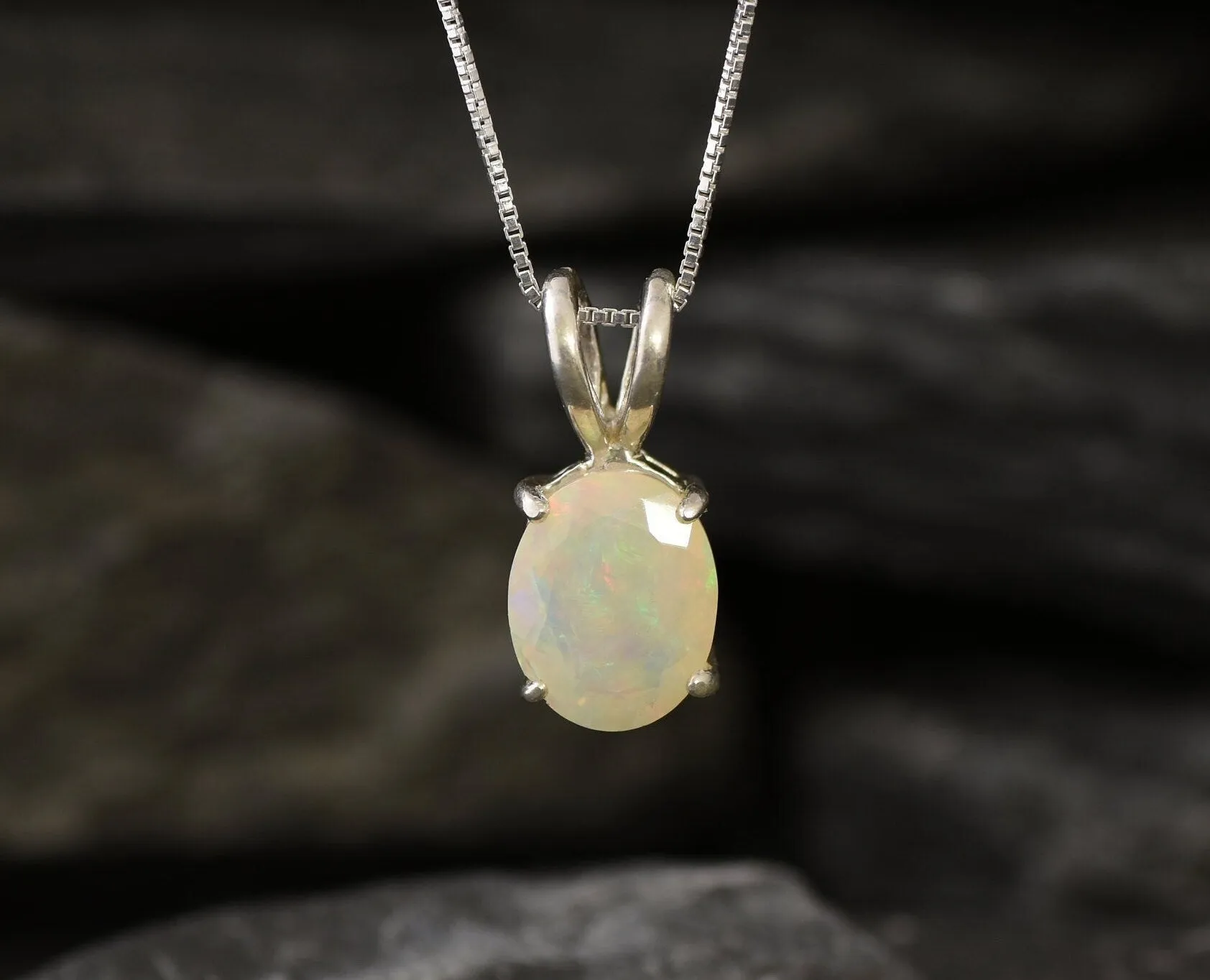 Fire Opal Pendant - Real Opal Necklace - October Birthstone Necklace