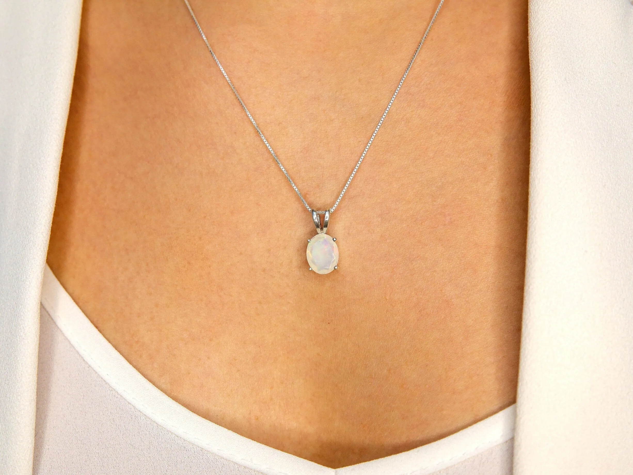 Fire Opal Pendant - Real Opal Necklace - October Birthstone Necklace