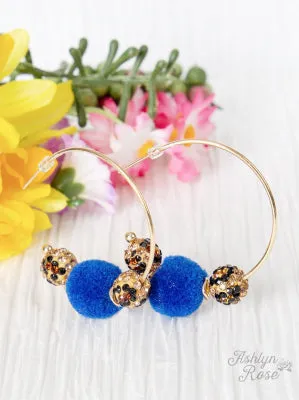 Fuzzy Leopard Hoop Earrings, Sapphire