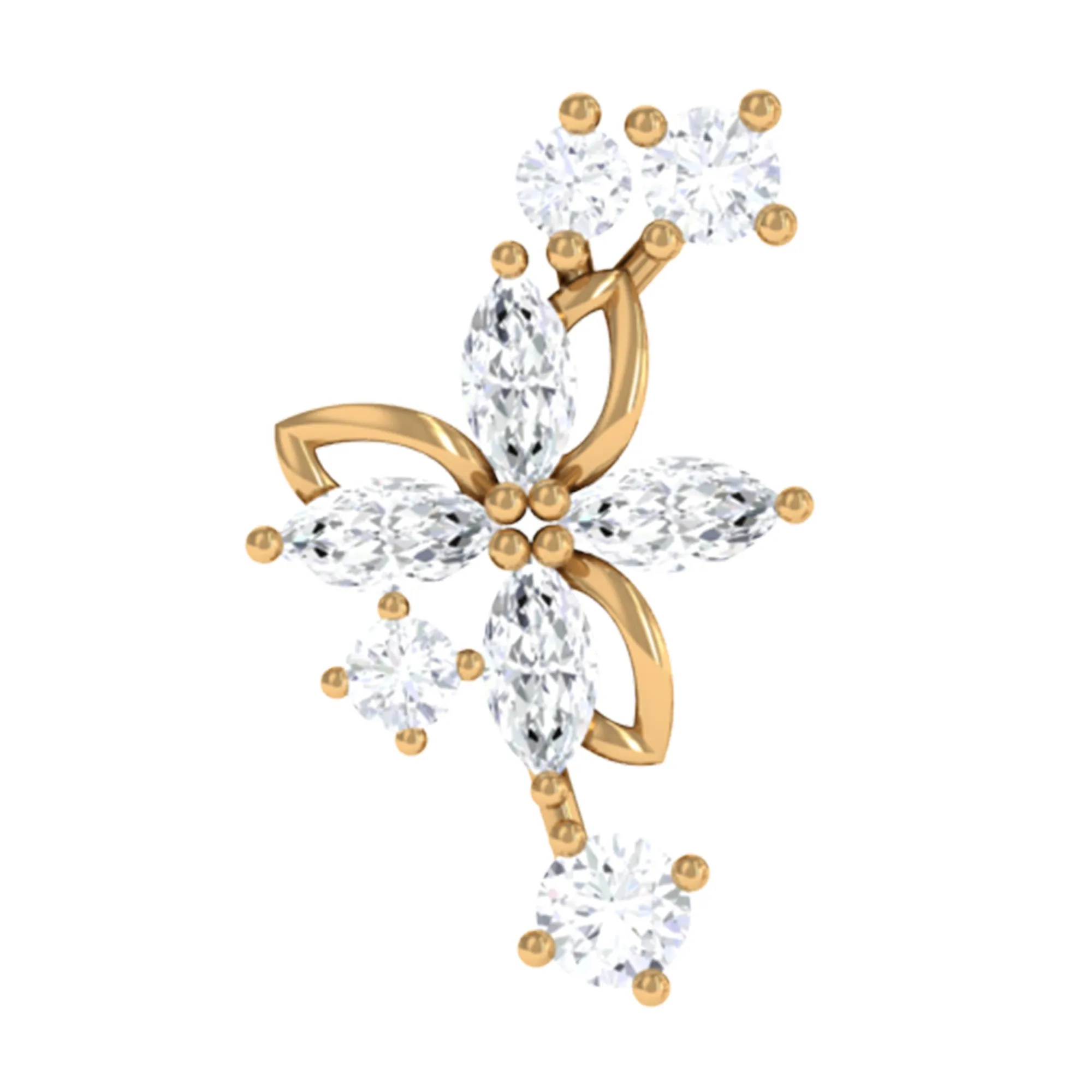 Genuine Diamond Flower Crawler Earring