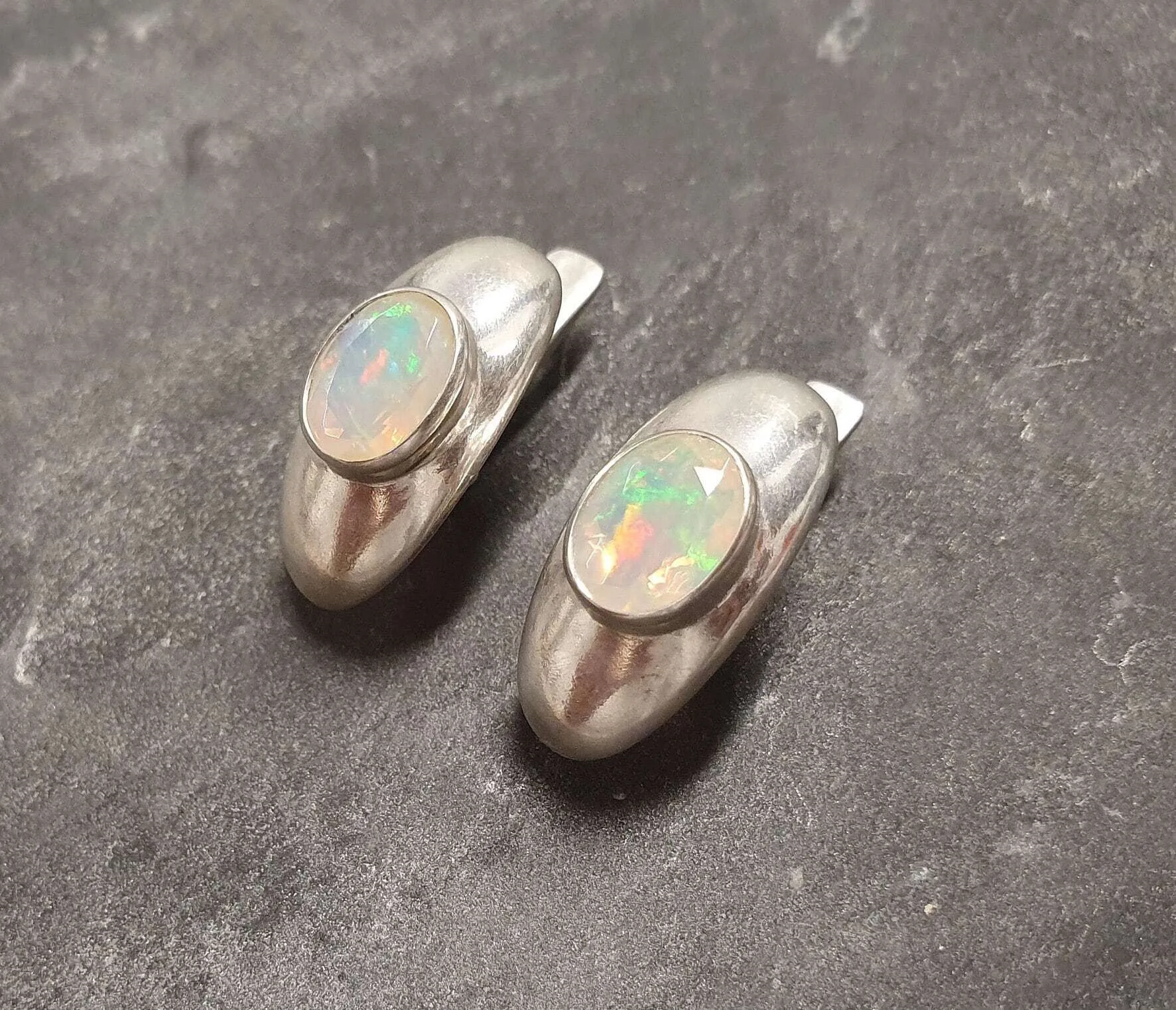 Genuine Opal Earrings - Vintage Dome Earrings - Drop Statement Earrings