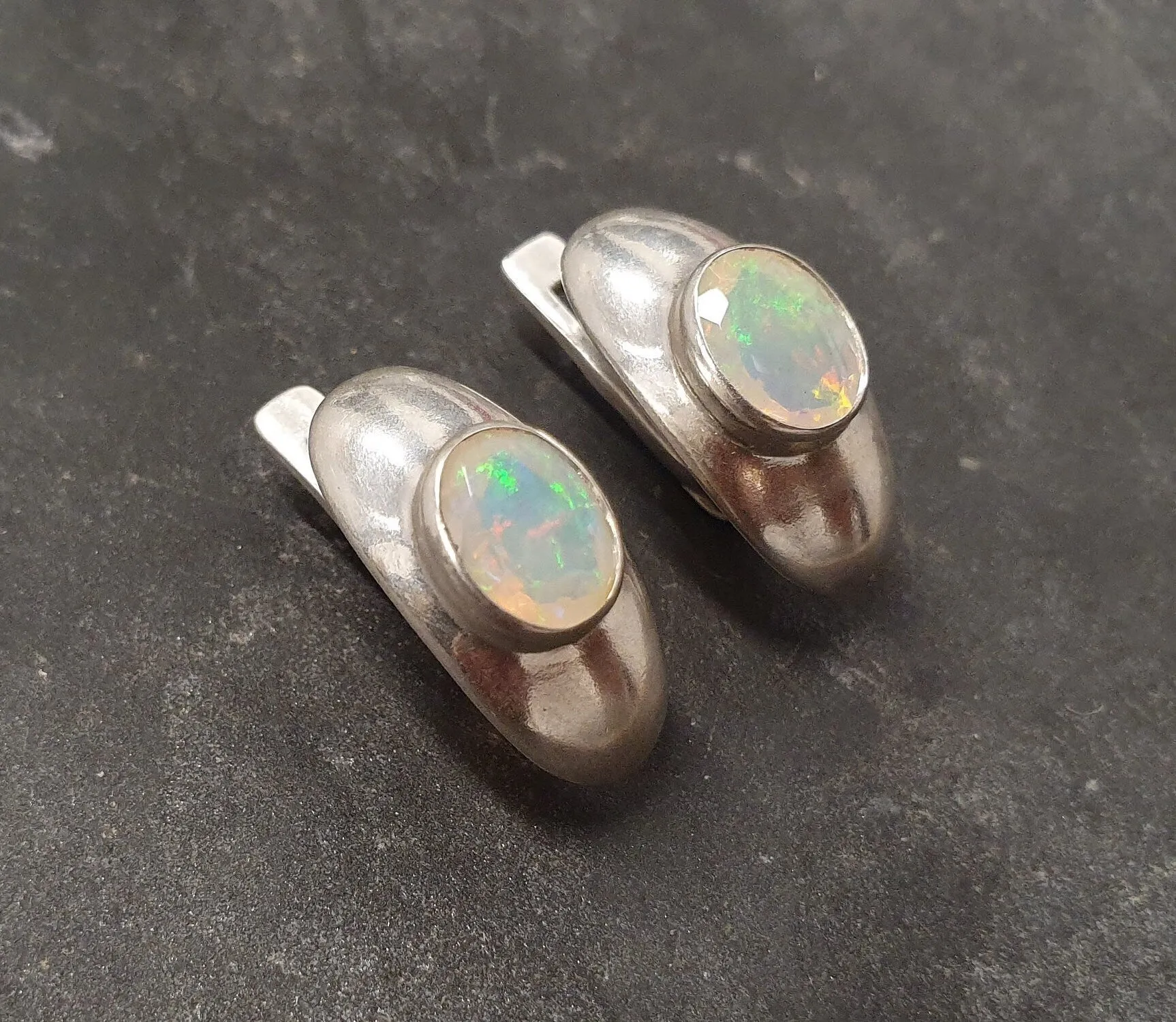 Genuine Opal Earrings - Vintage Dome Earrings - Drop Statement Earrings