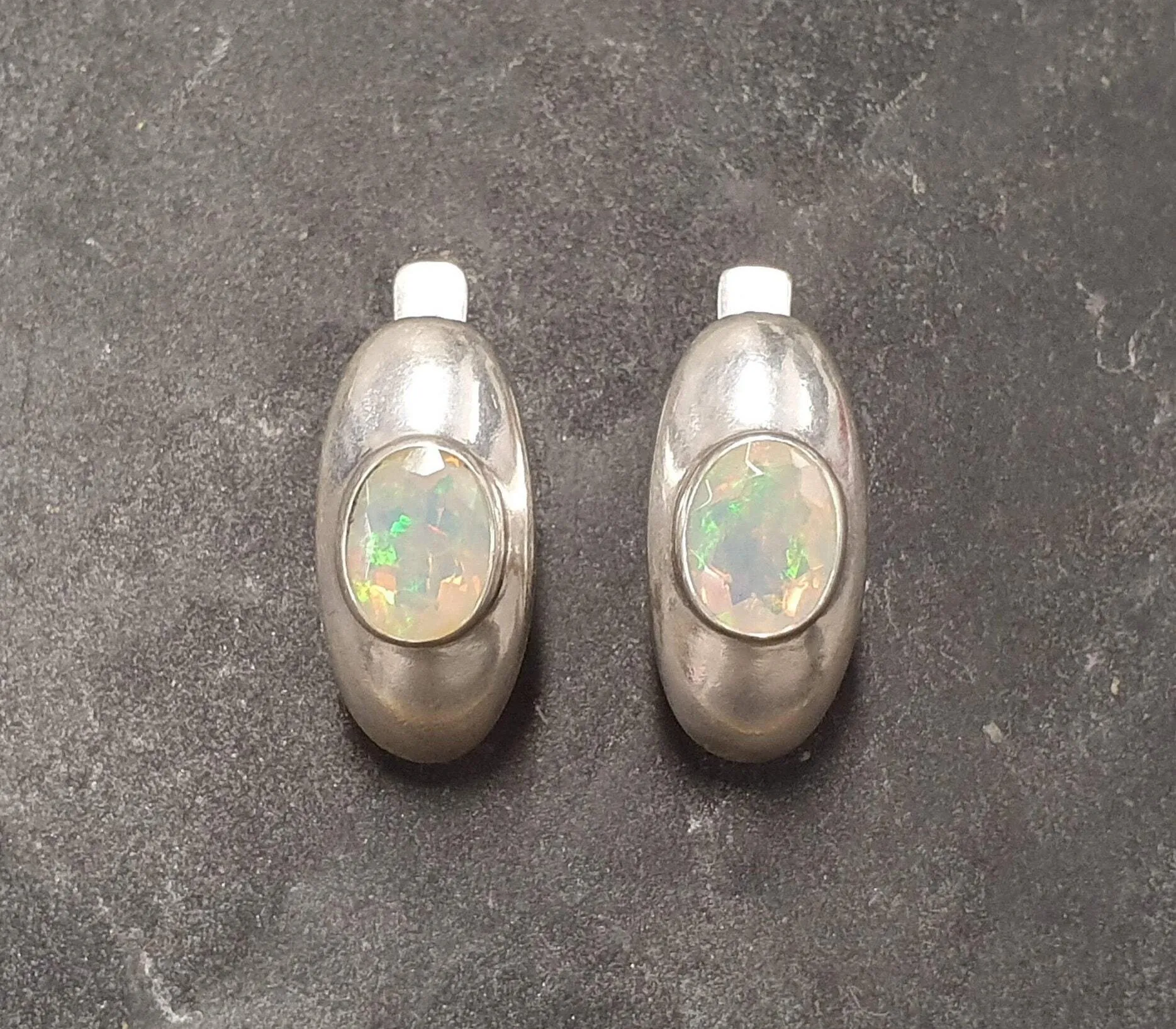 Genuine Opal Earrings - Vintage Dome Earrings - Drop Statement Earrings