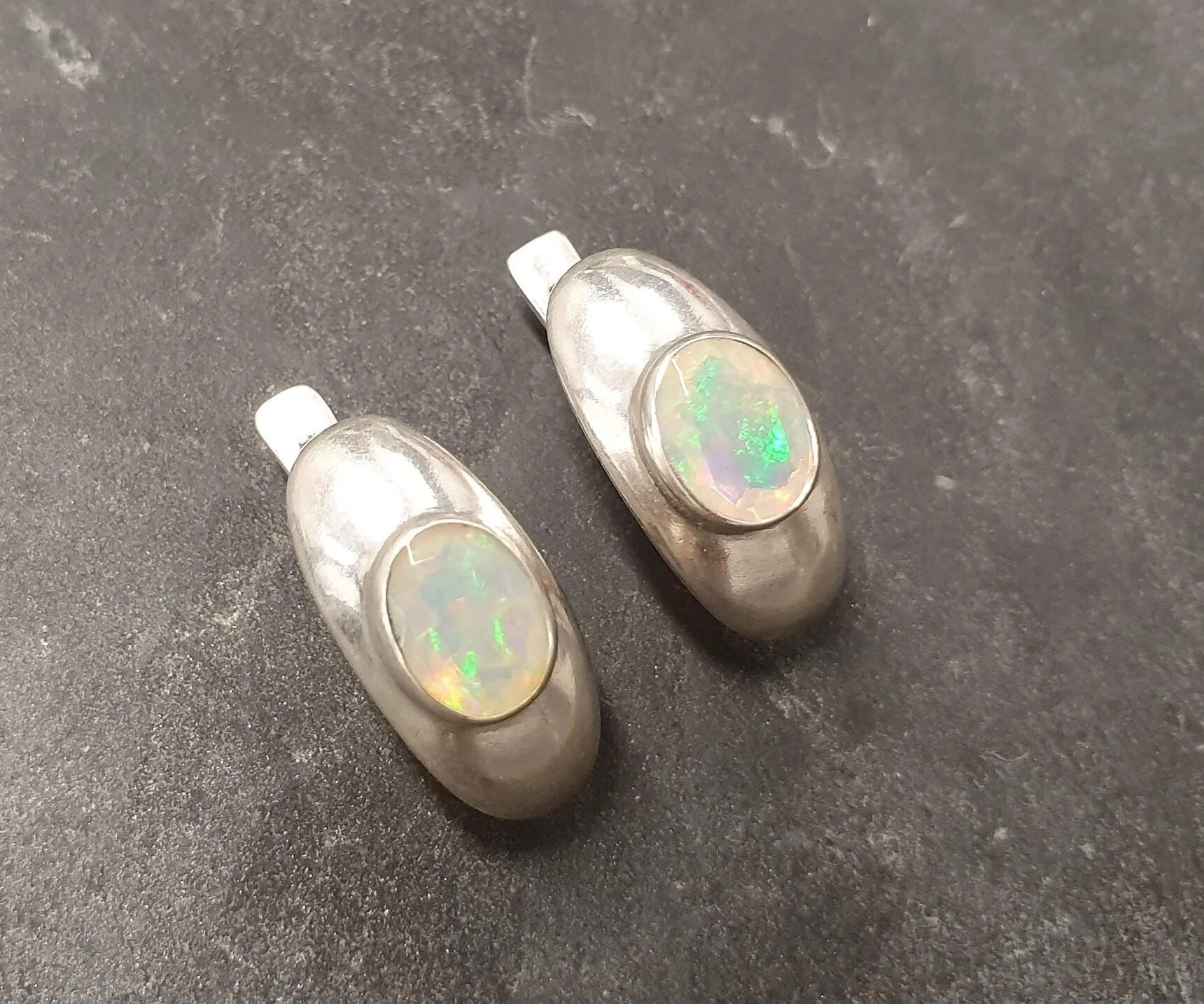 Genuine Opal Earrings - Vintage Dome Earrings - Drop Statement Earrings