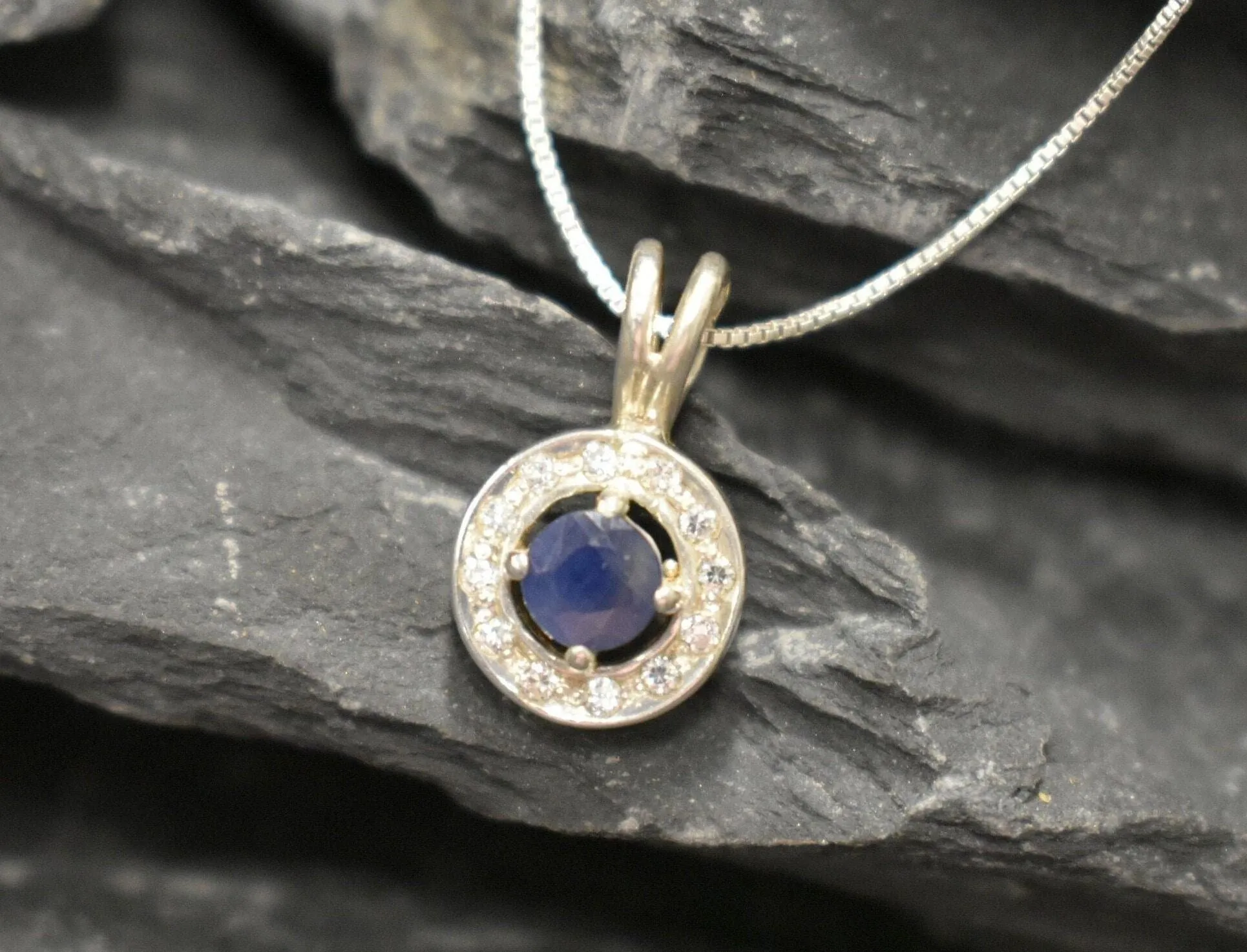 Genuine Sapphire Pendant - Blue Cluster Pendant - Dainty Vintage Necklace