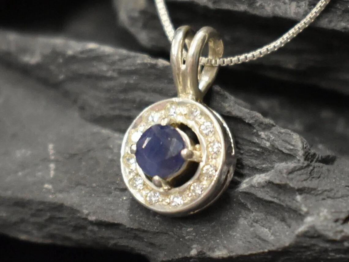 Genuine Sapphire Pendant - Blue Cluster Pendant - Dainty Vintage Necklace