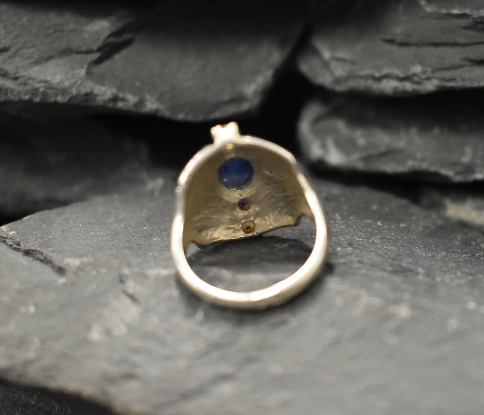 Genuine Sapphire Ring - Genuine Citrine Amethyst Ring - Blue Yellow Purple Tribal Ring