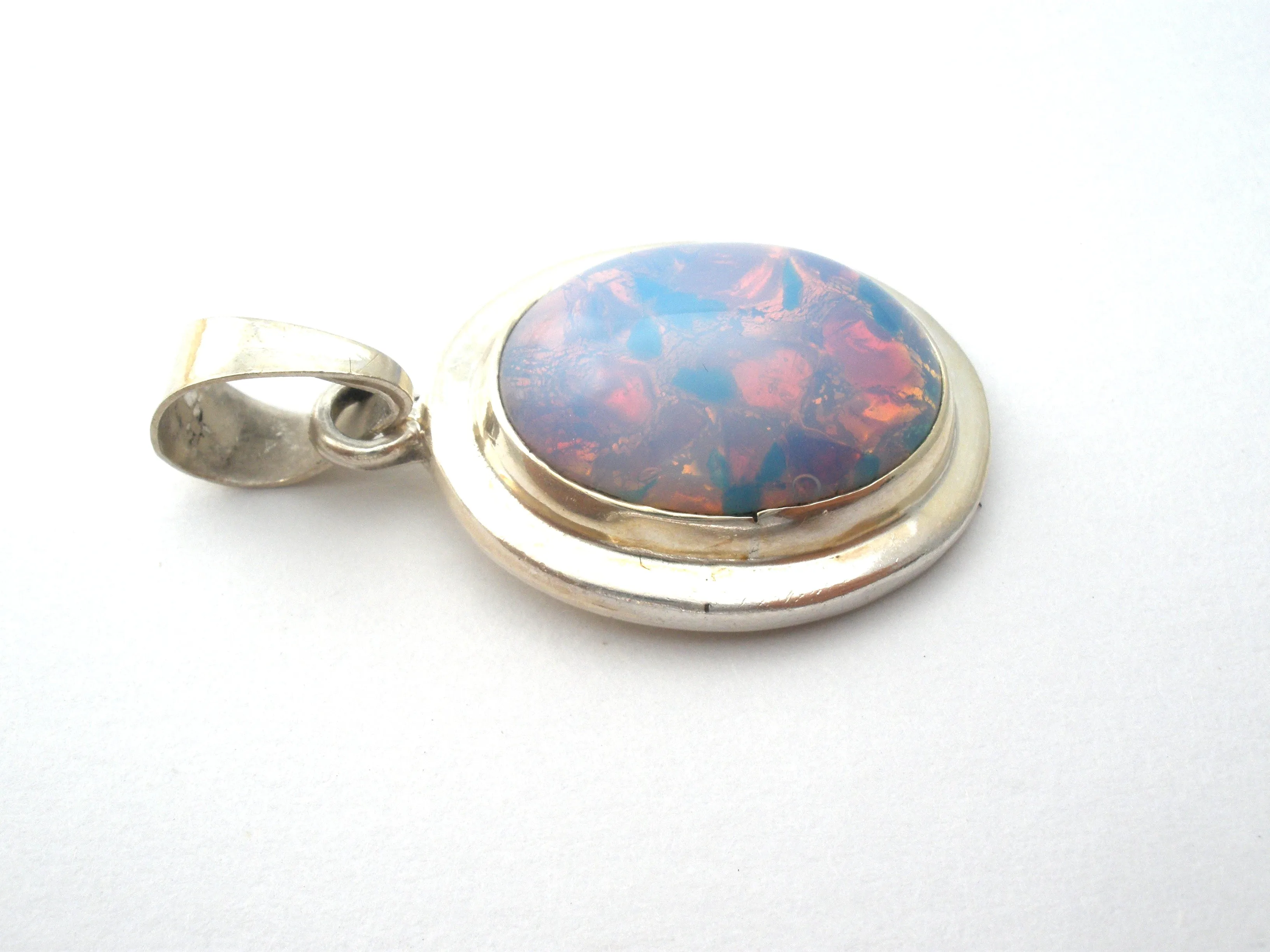 Glass Opal Pendant Sterling Silver Vintage