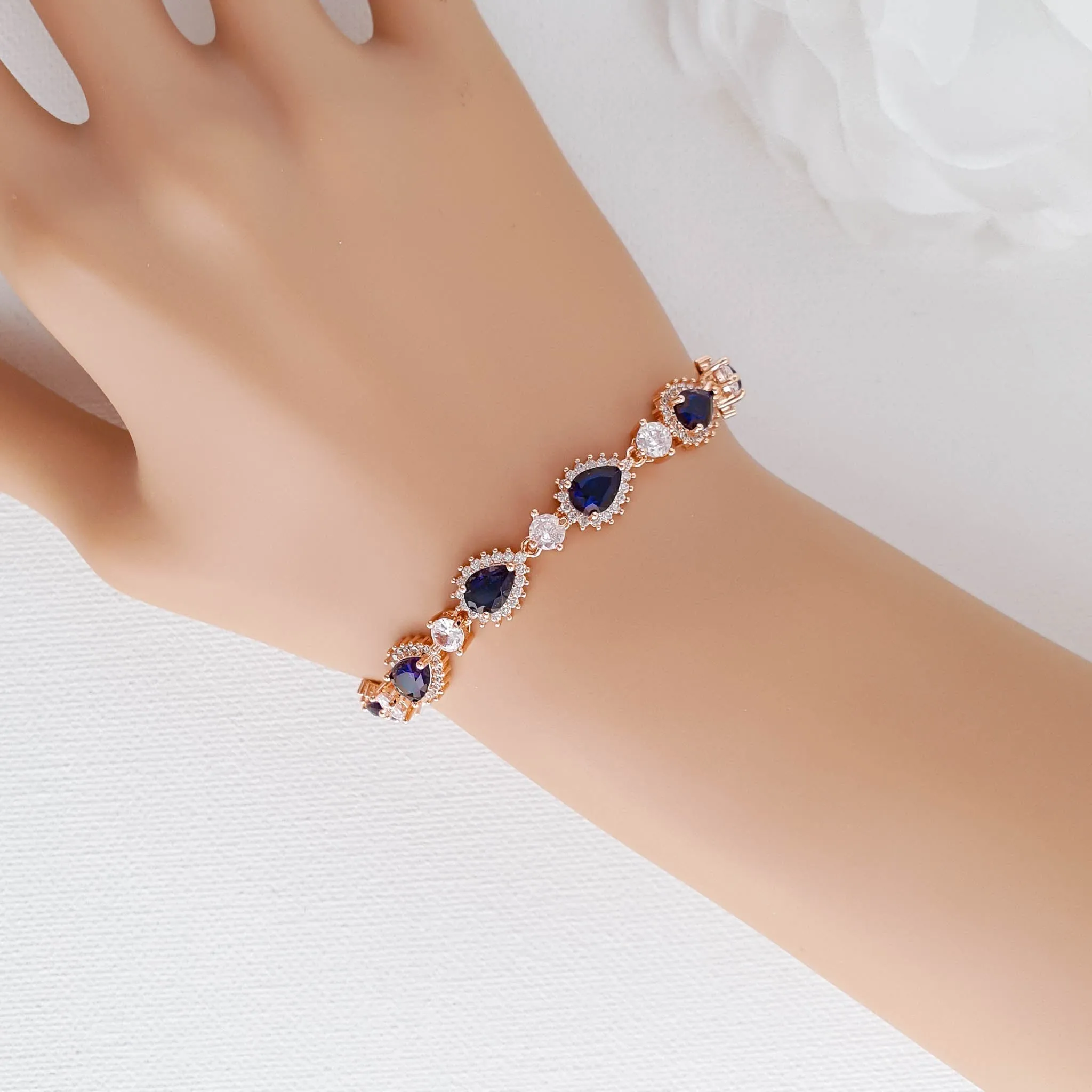 Gold Bracelet with Blue Stones-AOI