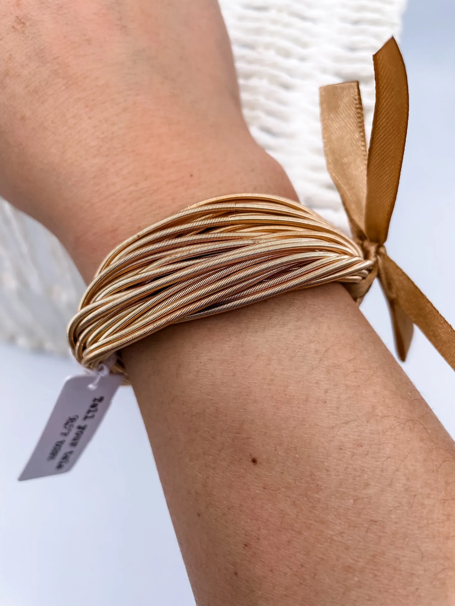 Gold Metallic Elastic Ribbon Bracelet Set