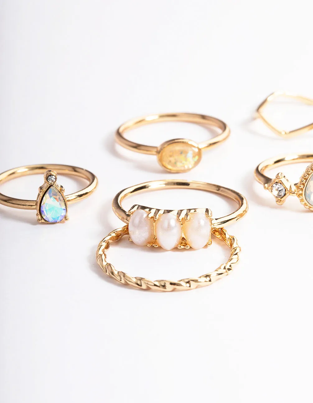 Gold Pearl & Opal Ring 8-Pack