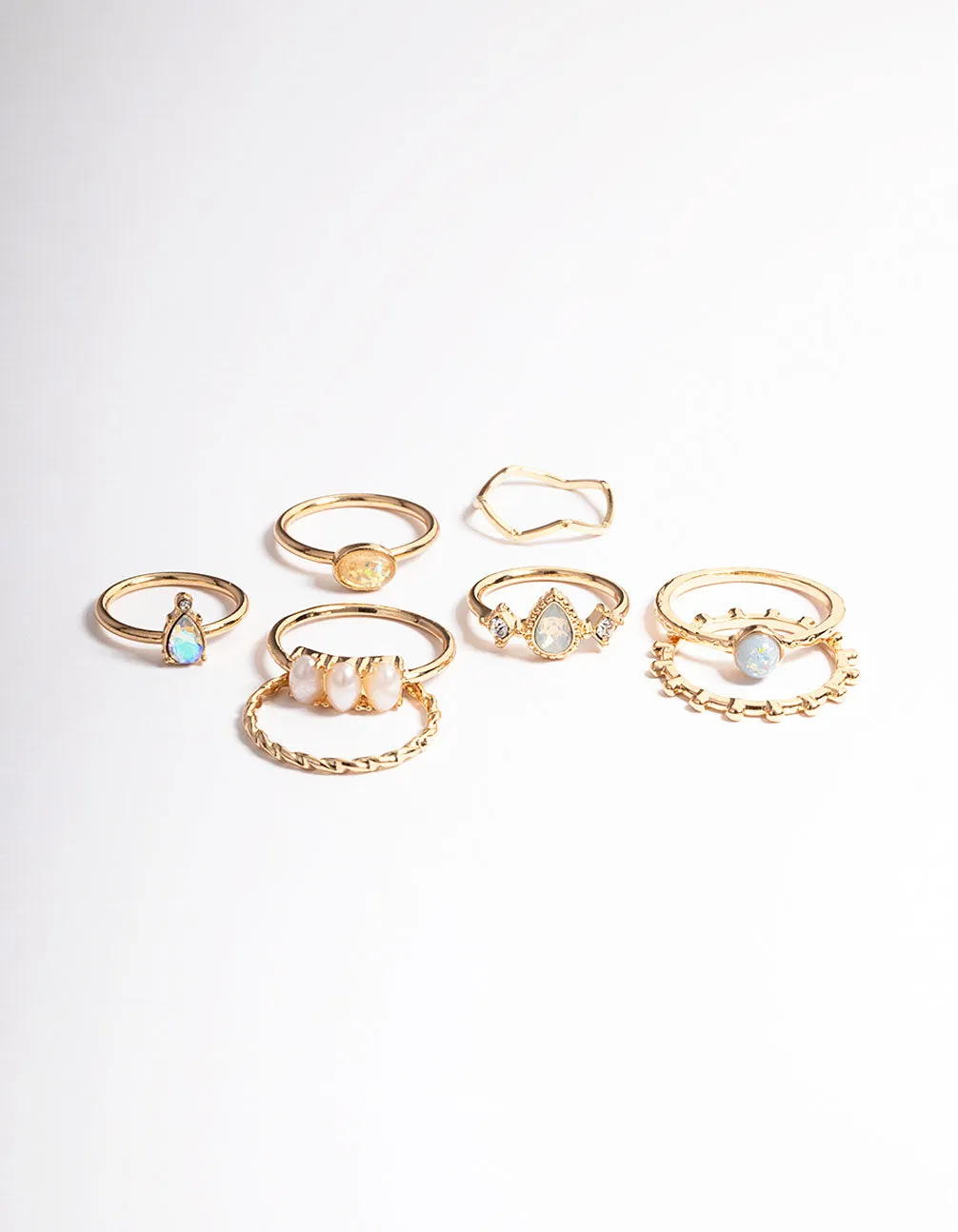 Gold Pearl & Opal Ring 8-Pack