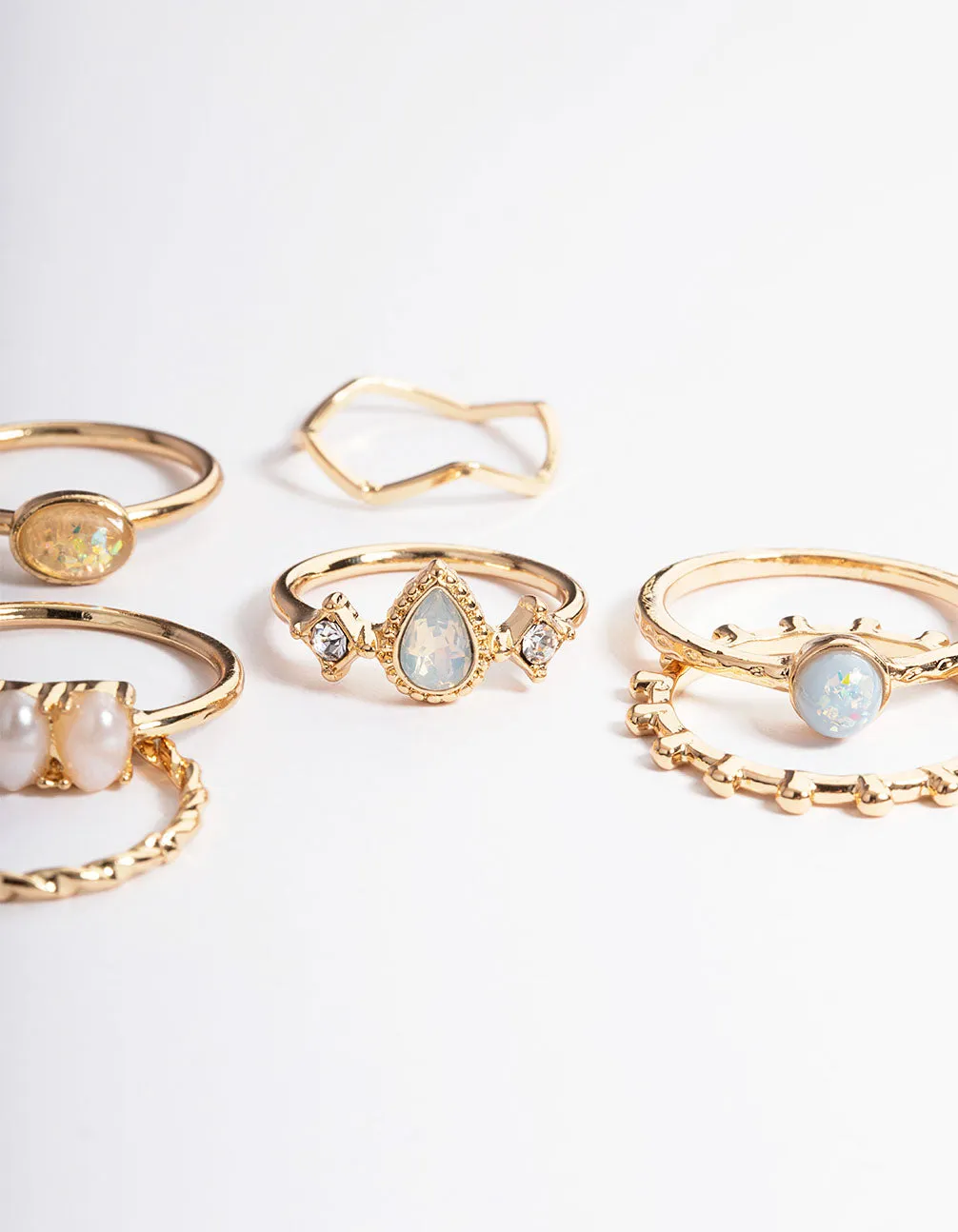 Gold Pearl & Opal Ring 8-Pack