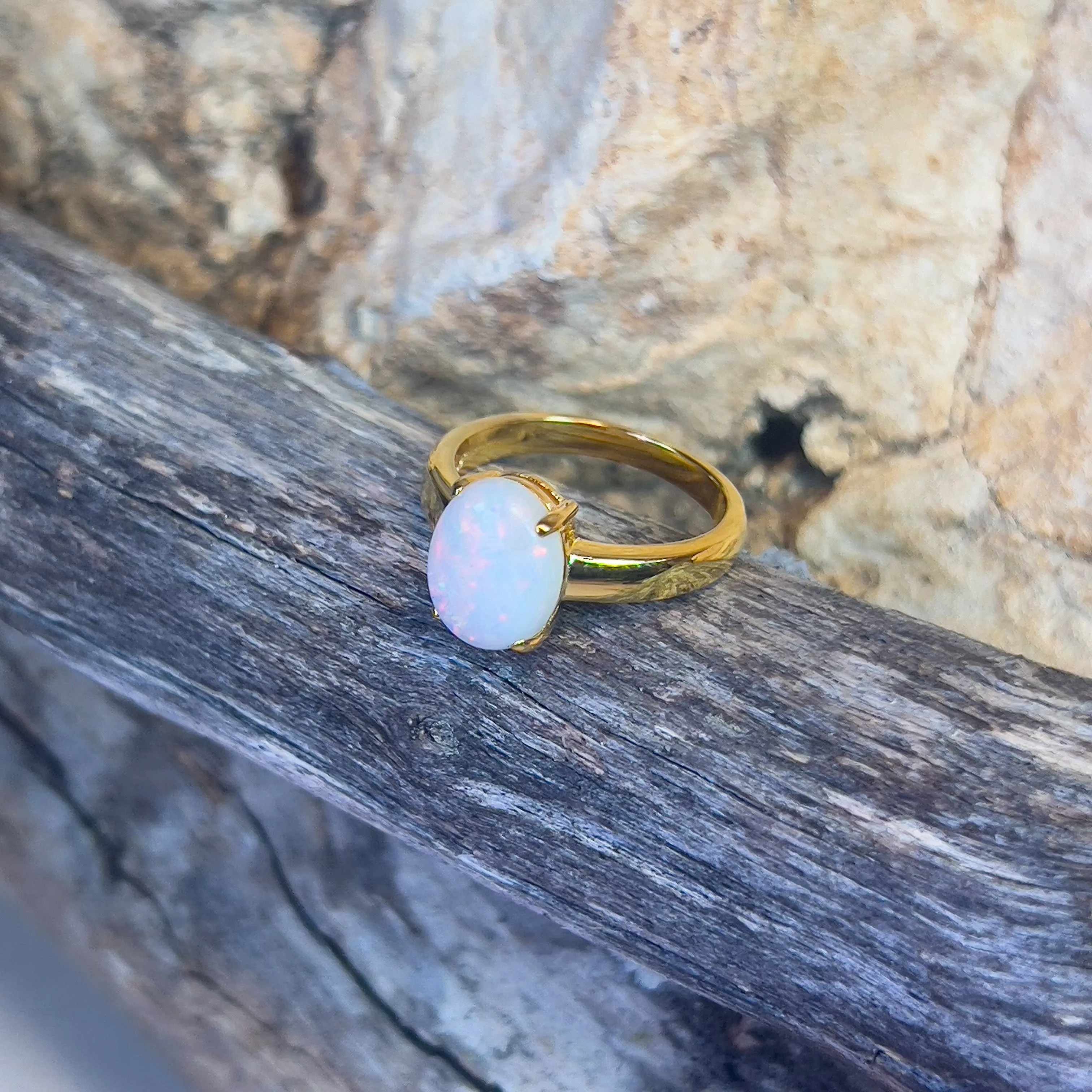 Gold Plated Sterling Silver solitaire ring White Opal 1.8ct