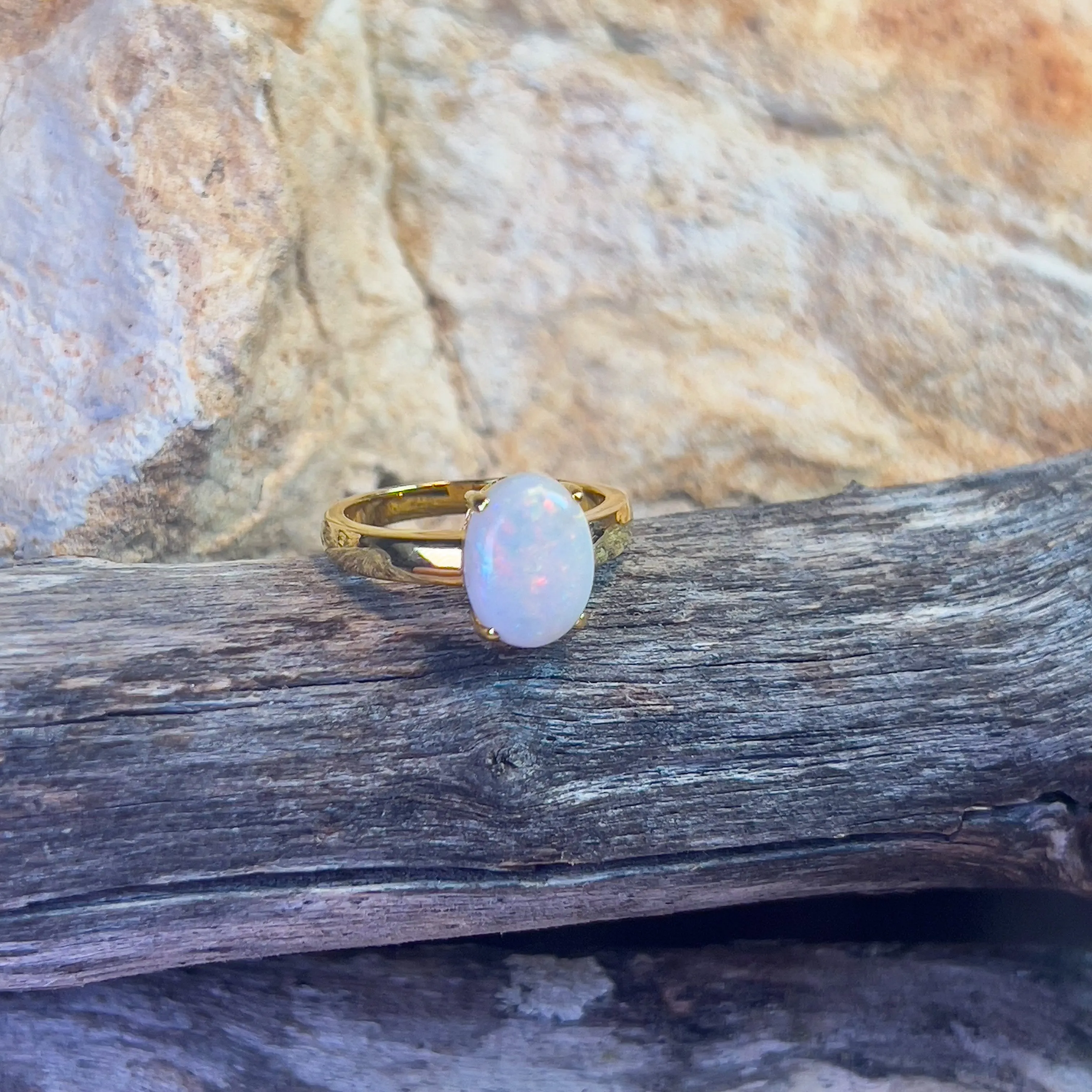 Gold Plated Sterling Silver solitaire ring White Opal 1.8ct