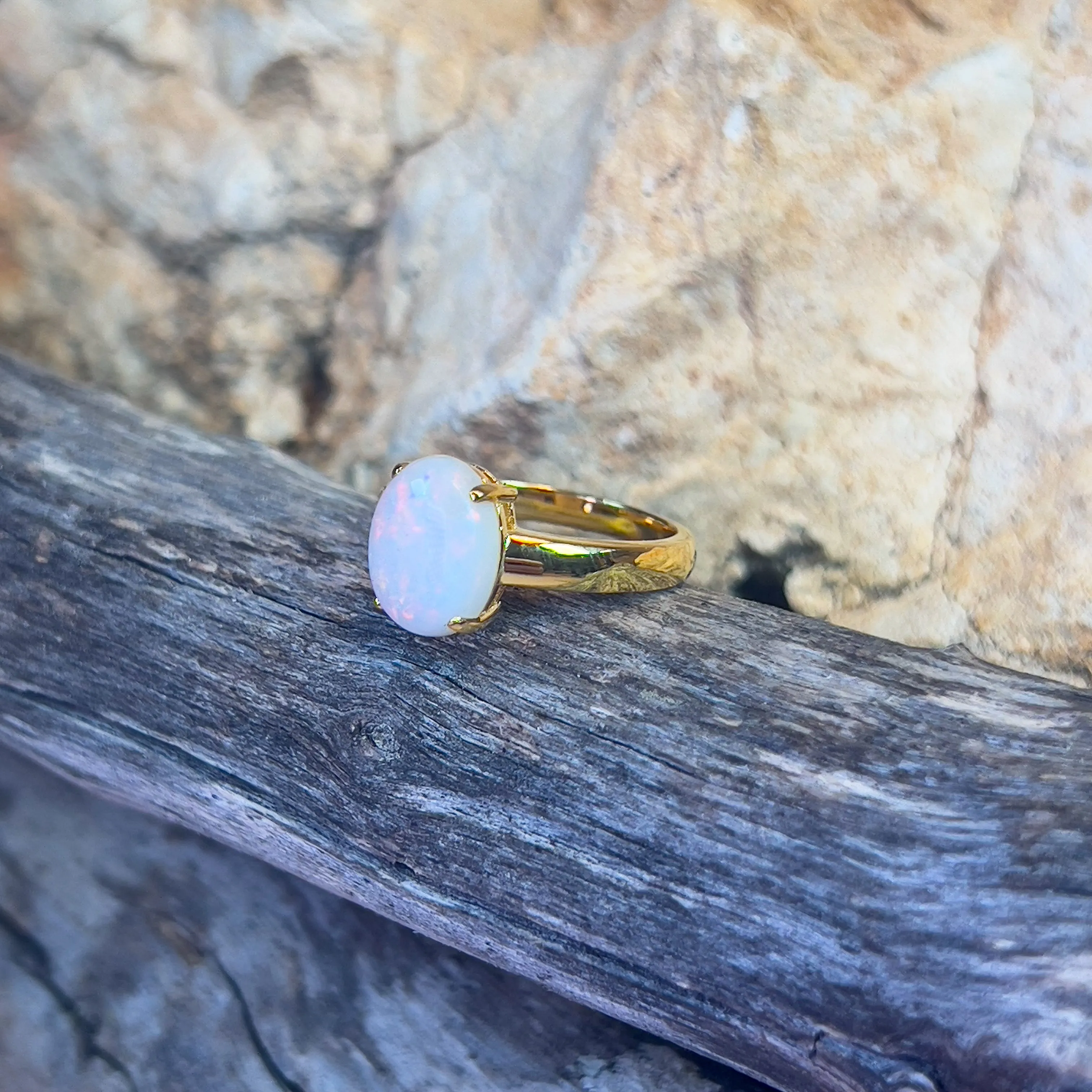 Gold Plated Sterling Silver solitaire ring White Opal 1.8ct