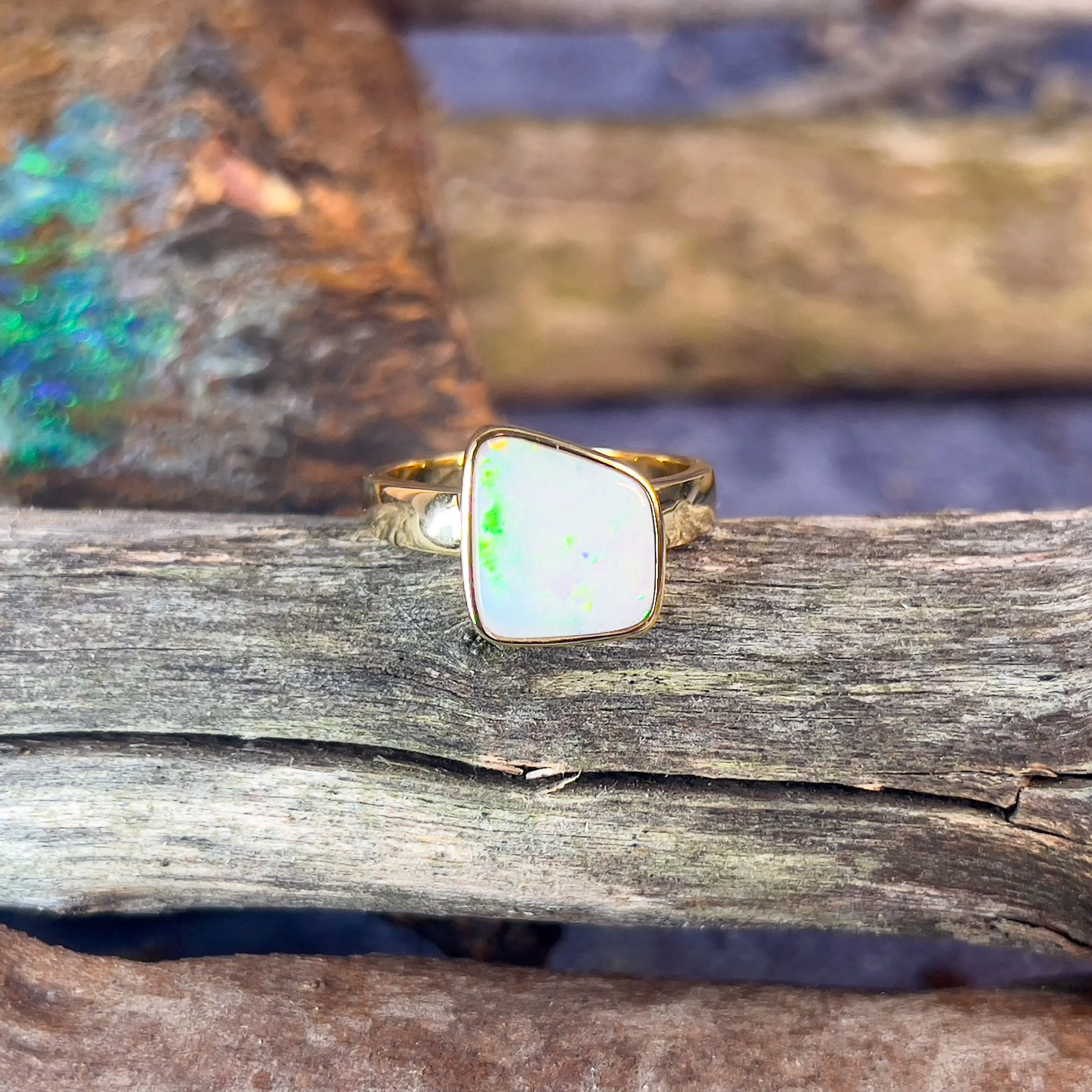 Gold plated Sterling Silver White Opal 1.25ct bezel set ring