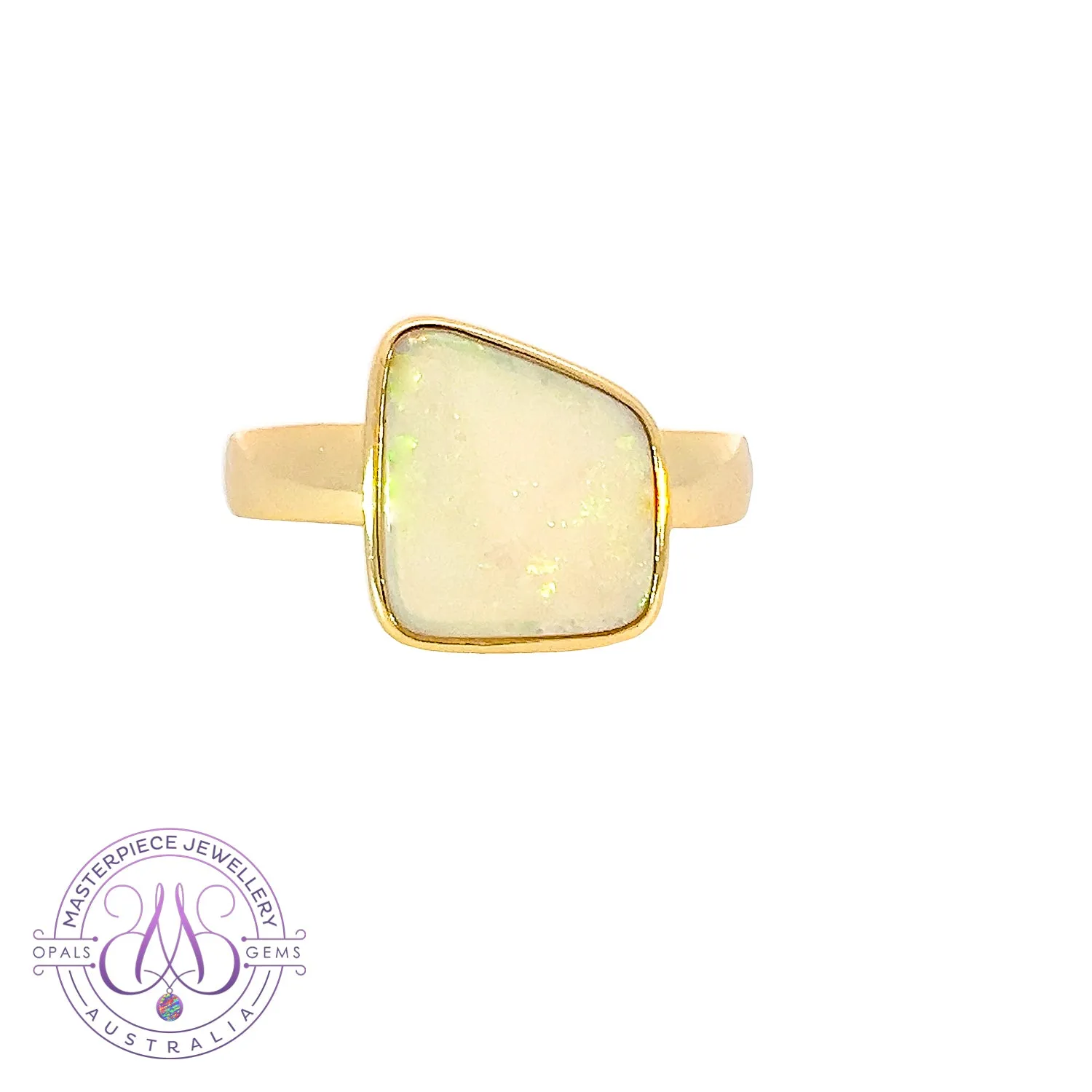 Gold plated Sterling Silver White Opal 1.25ct bezel set ring