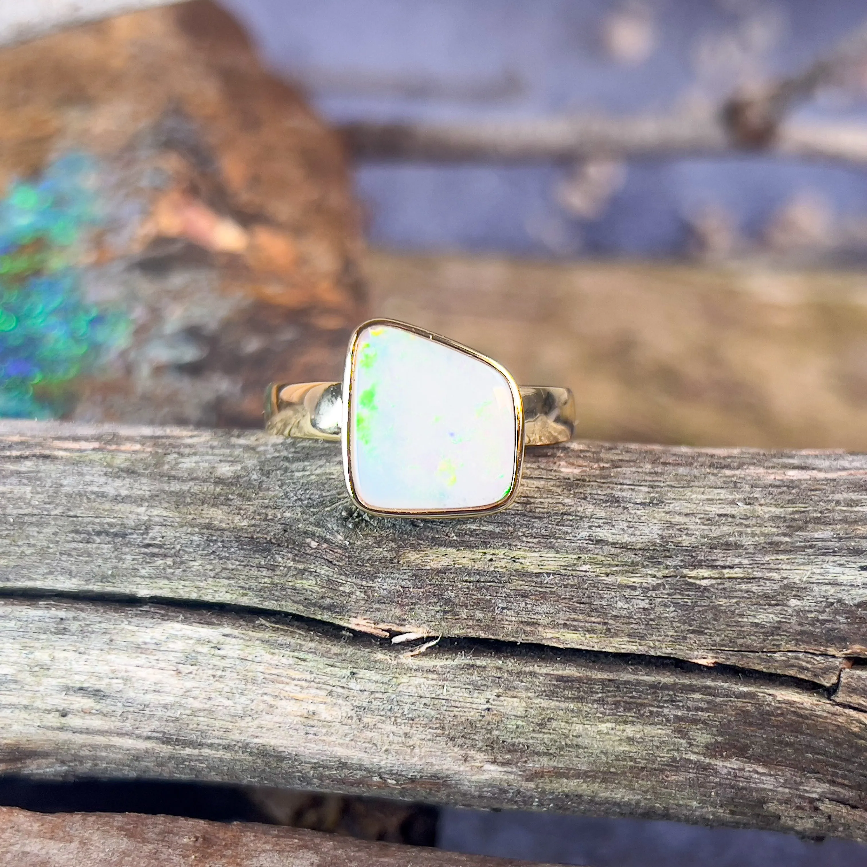 Gold plated Sterling Silver White Opal 1.25ct bezel set ring