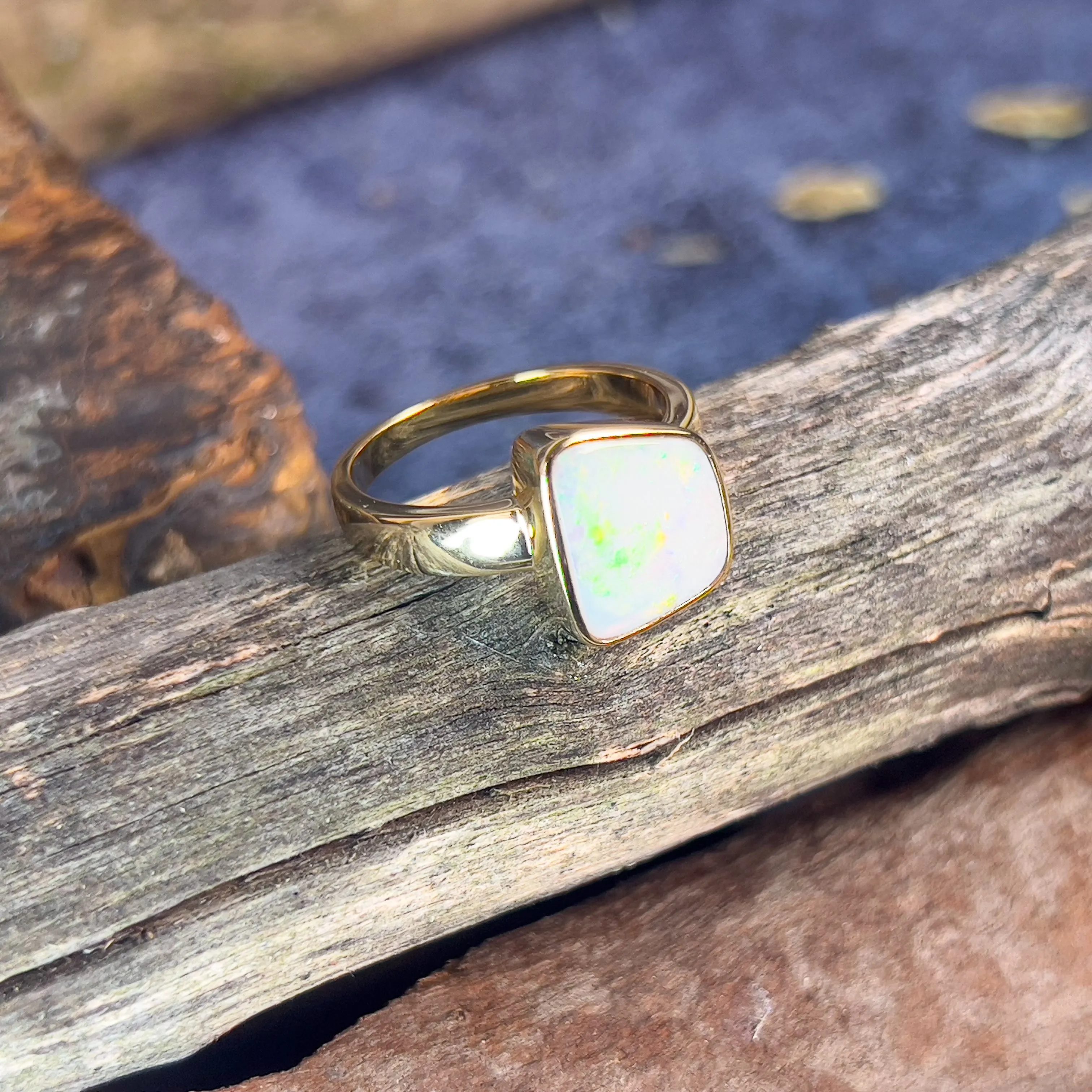 Gold plated Sterling Silver White Opal 1.25ct bezel set ring