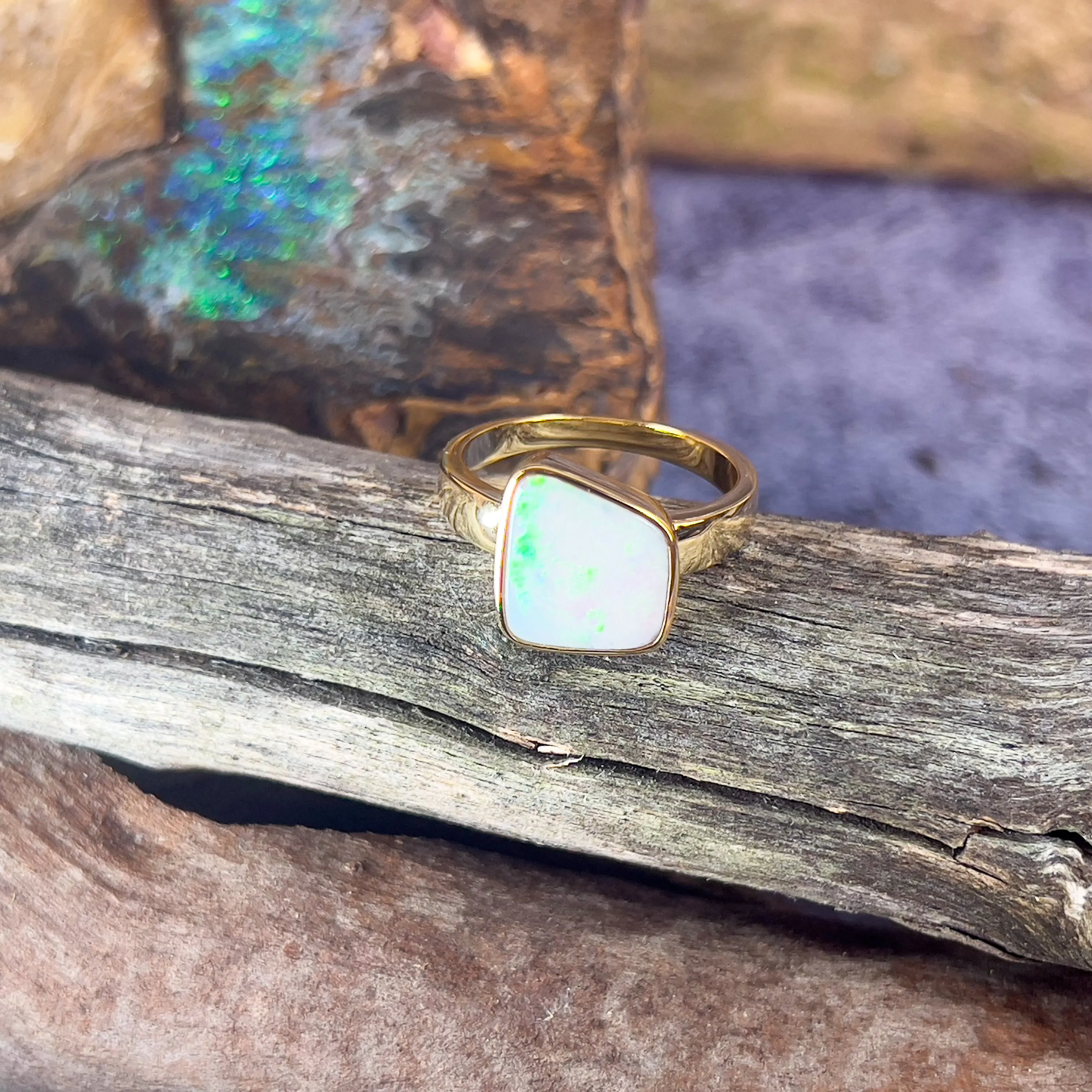 Gold plated Sterling Silver White Opal 1.25ct bezel set ring