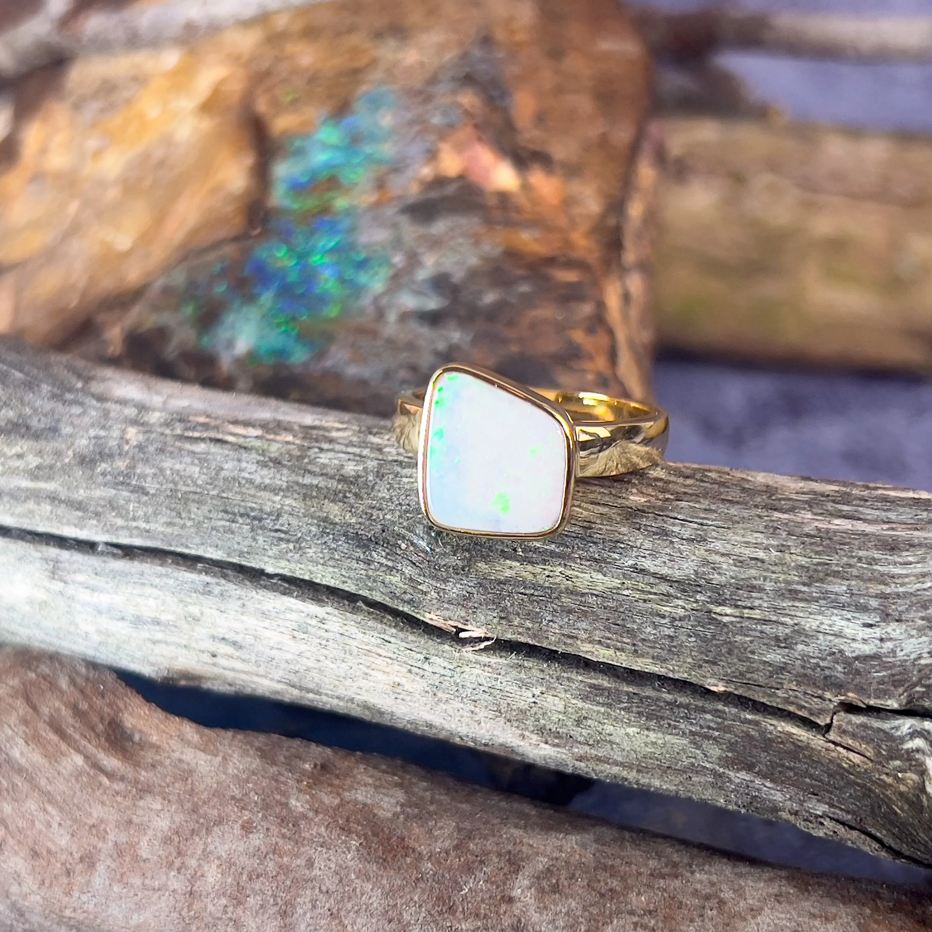 Gold plated Sterling Silver White Opal 1.25ct bezel set ring