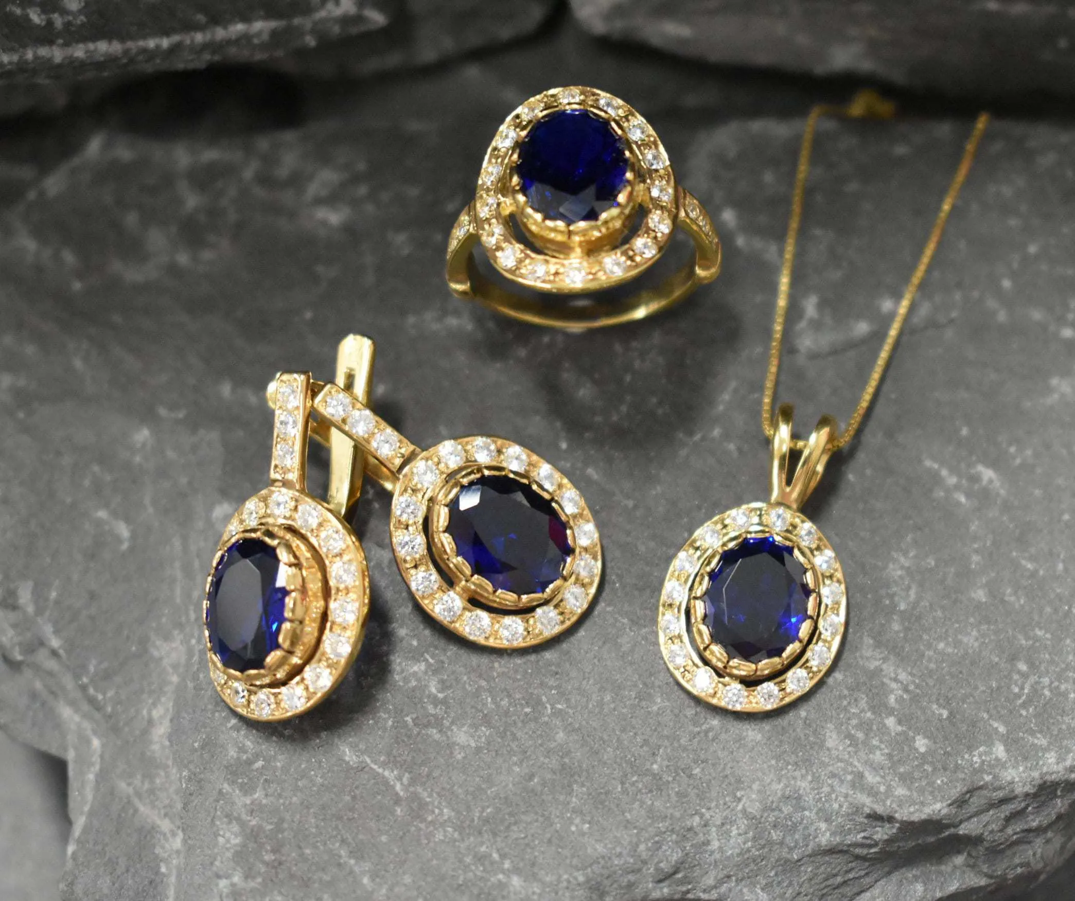 Gold Sapphire Earrings - Blue Victorian Earrings, September Birthstone Earrings