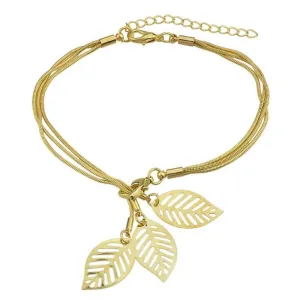 Gold Snake Chain Bracelet with Gold Charm Leaves