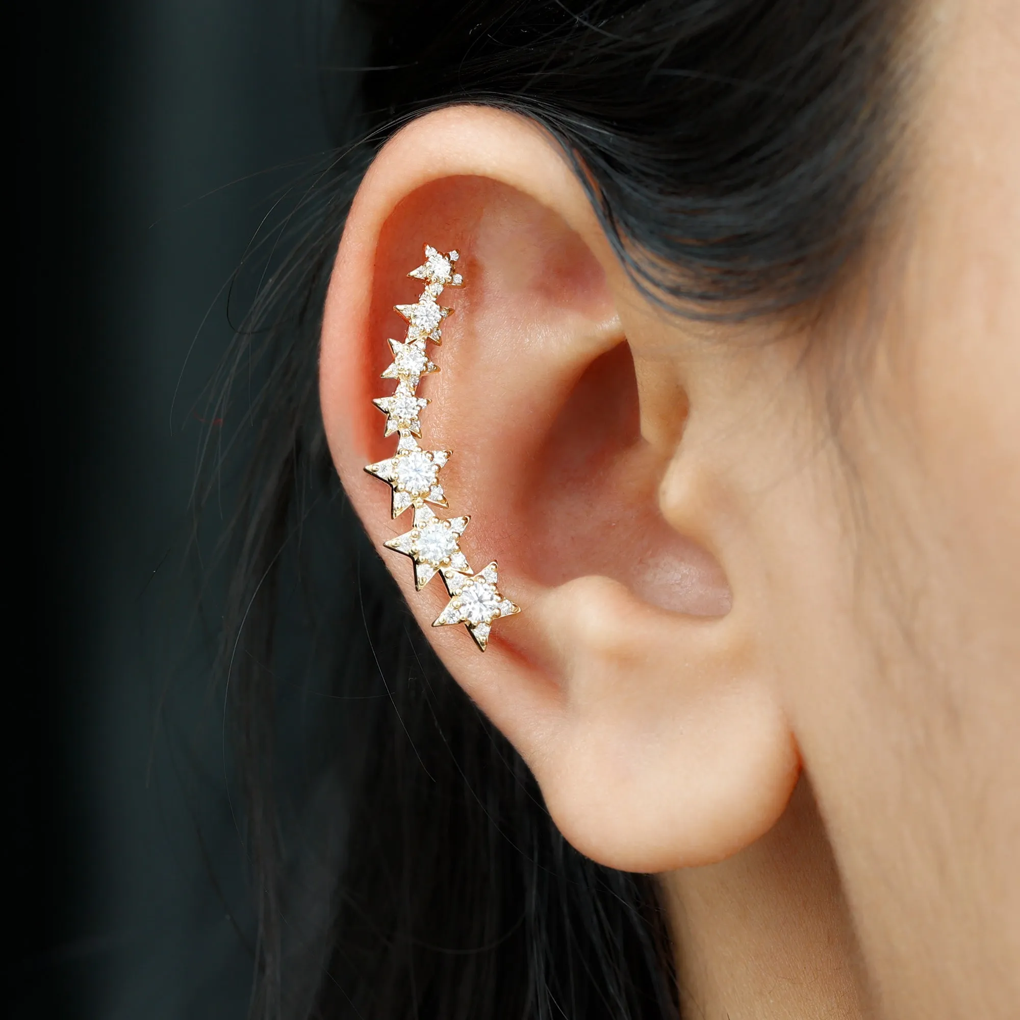 Graduated Diamond Star Crawler Earring for Helix Piercing