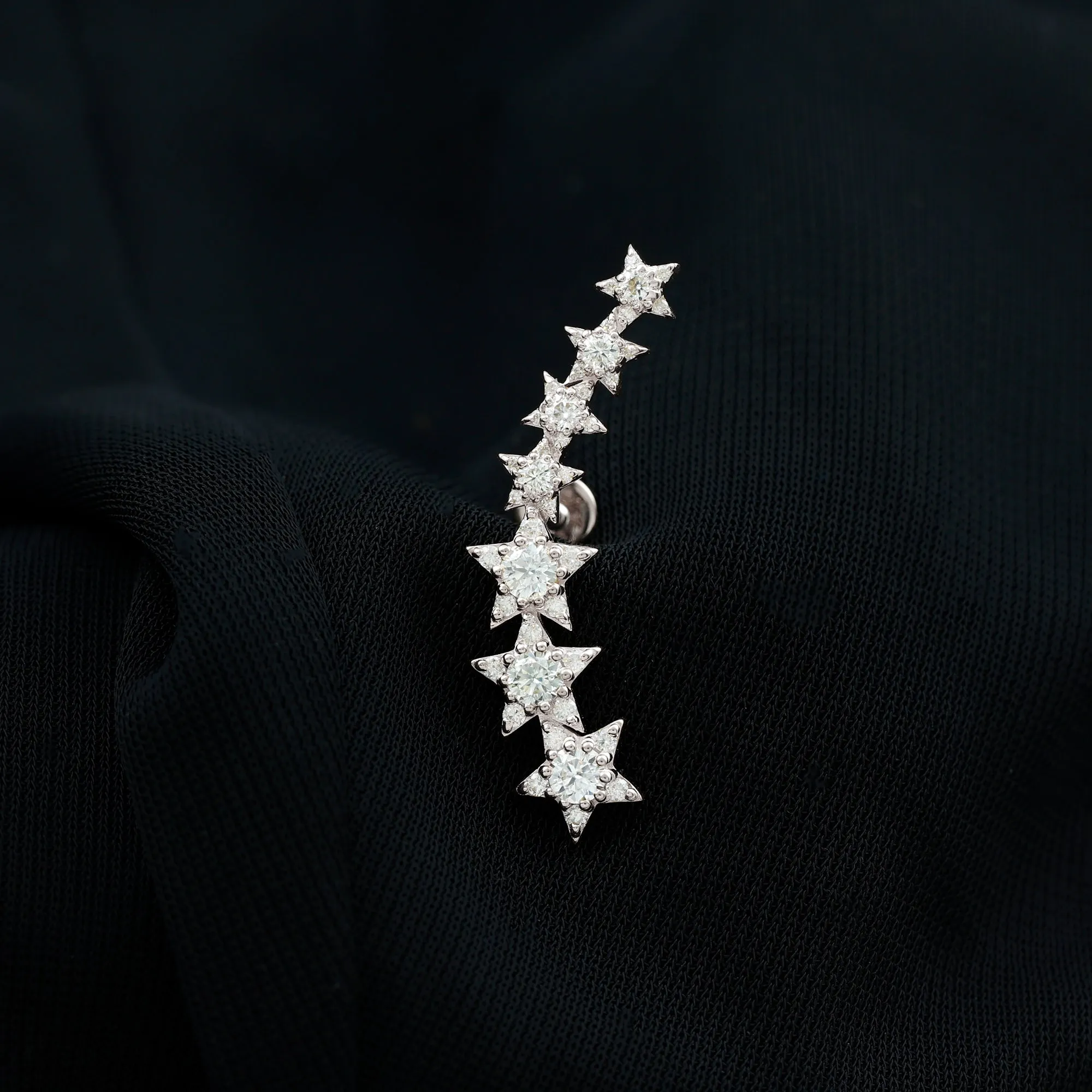 Graduated Diamond Star Crawler Earring for Helix Piercing