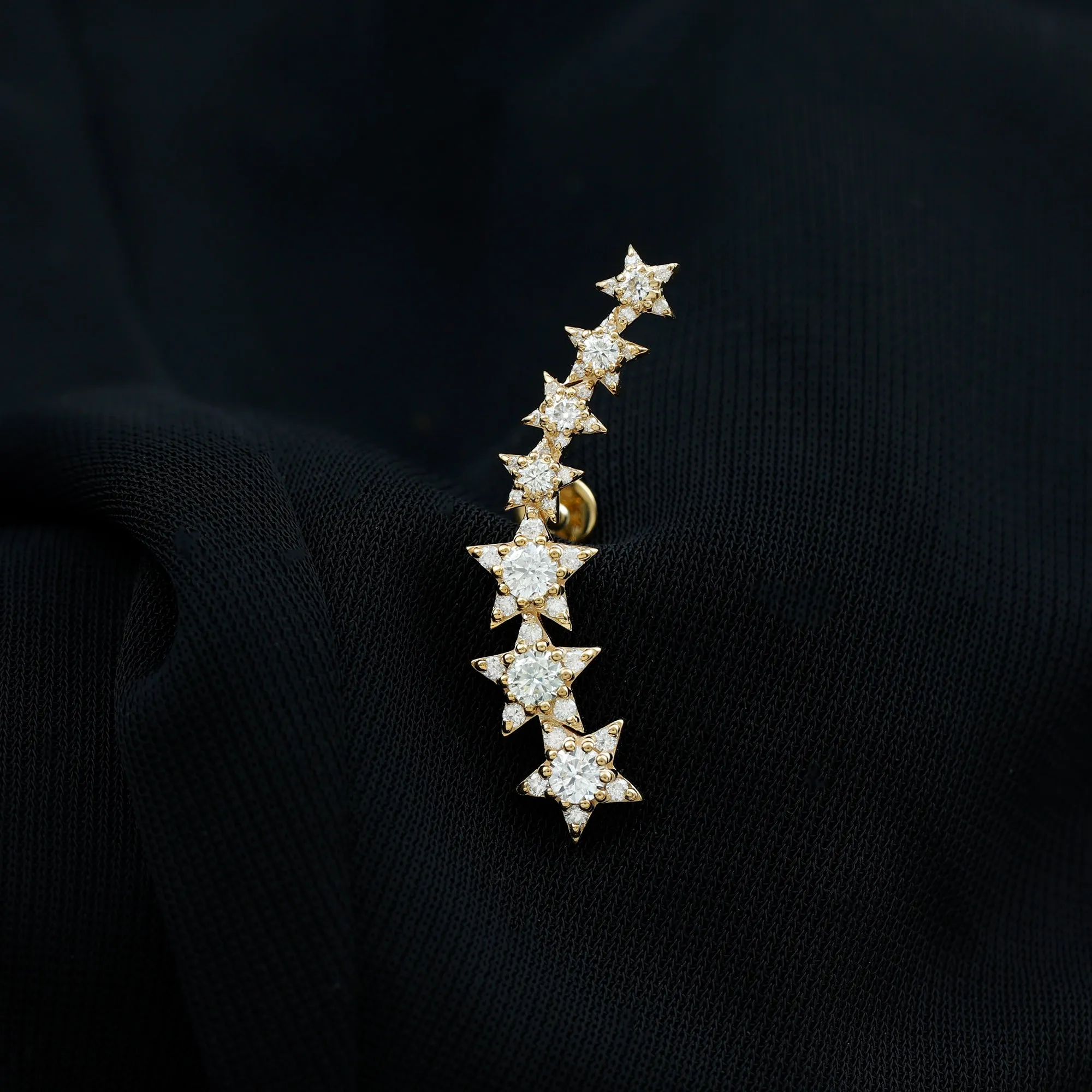 Graduated Diamond Star Crawler Earring for Helix Piercing