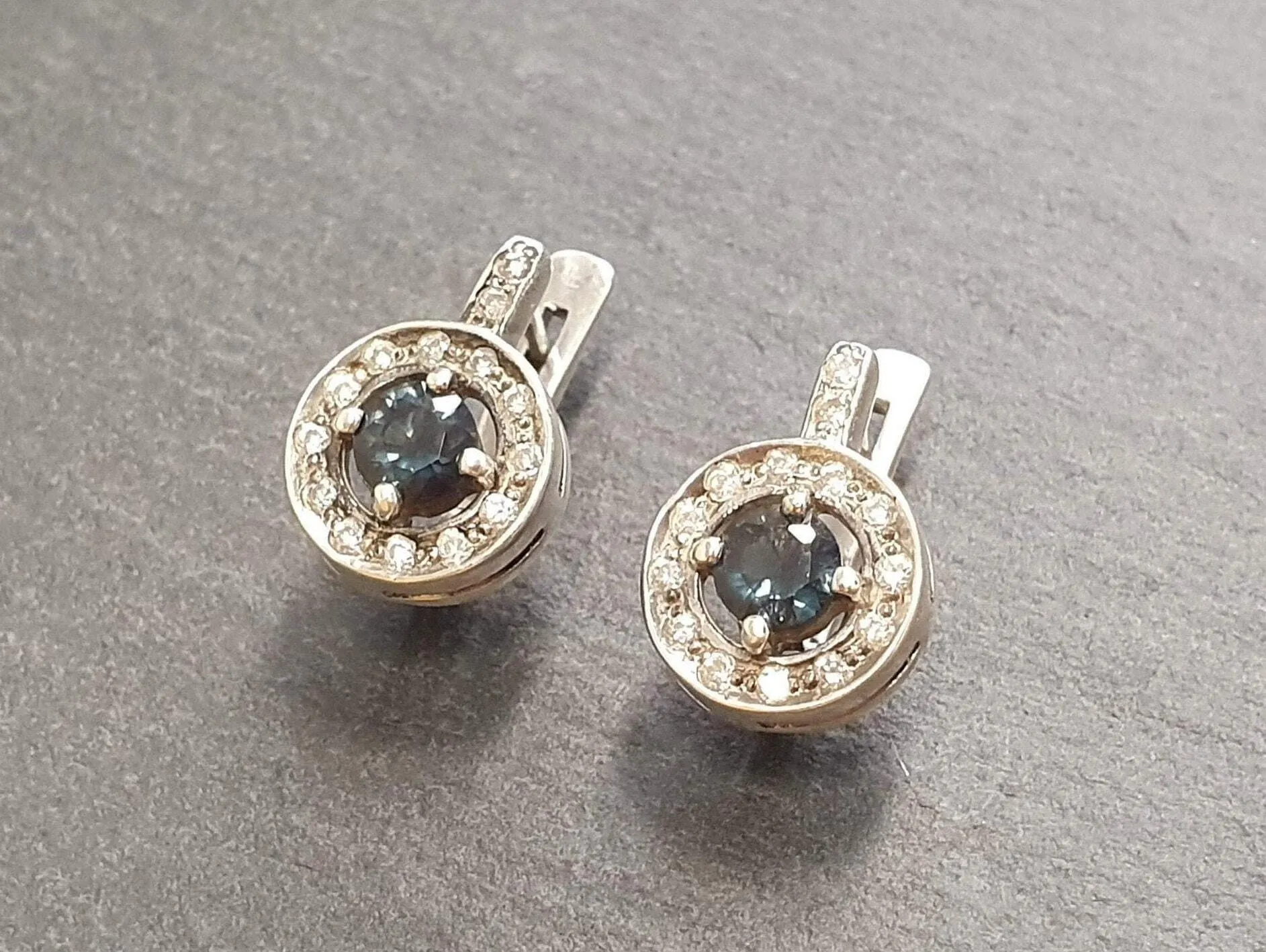 Green Diamond Earrings - Round Diamond Studs - Vintage Drop Earrings